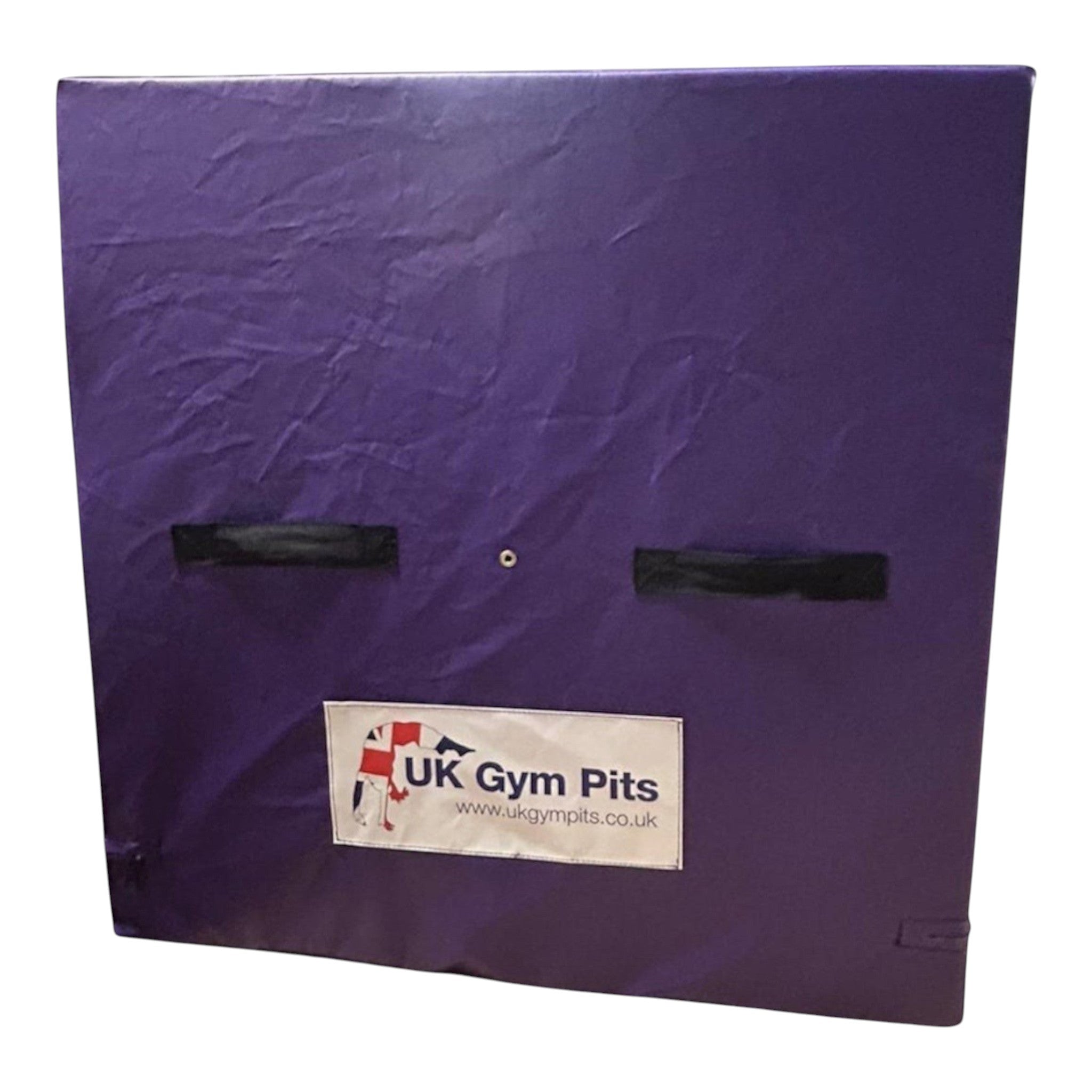 UK Gym Pits purple PVC spotting and coaching block with heavy-duty handles for gymnastics training.