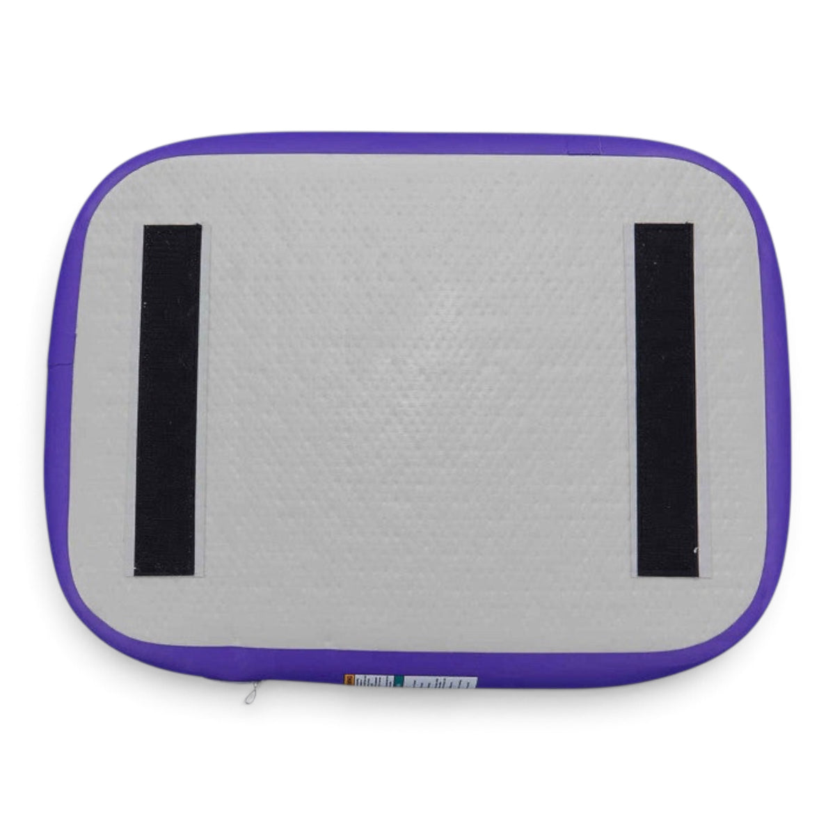 UK Gym Pits air-filled hot block with purple edges and black Velcro strips on a grey surface for gymnastics training