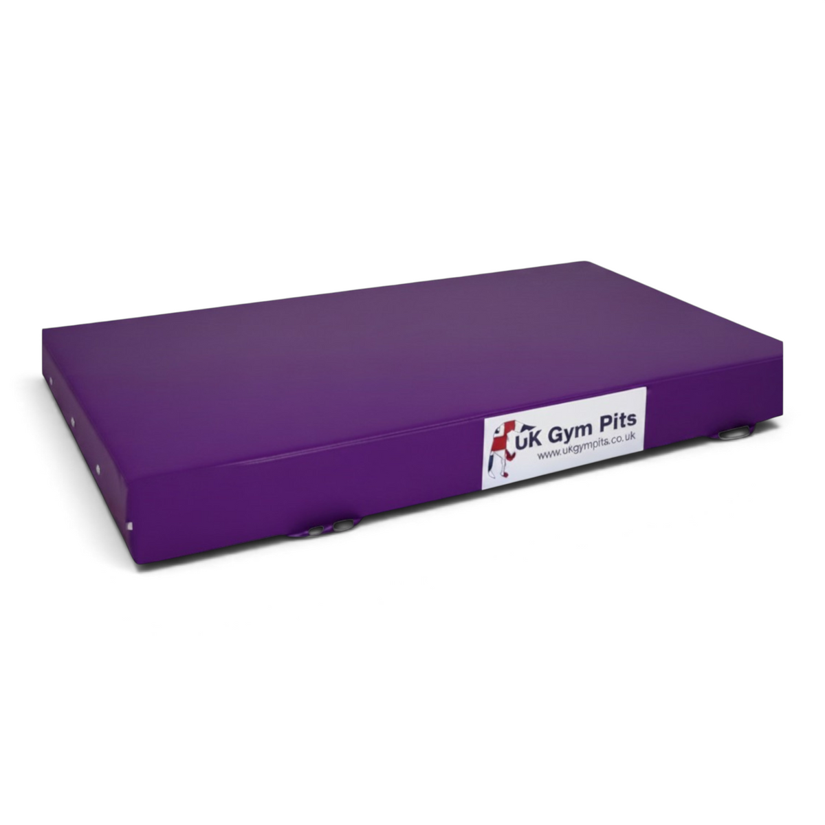 UK Gym Pits purple gymnastics crash mat with heavy-duty handles and reinforced PVC cover for safe landing