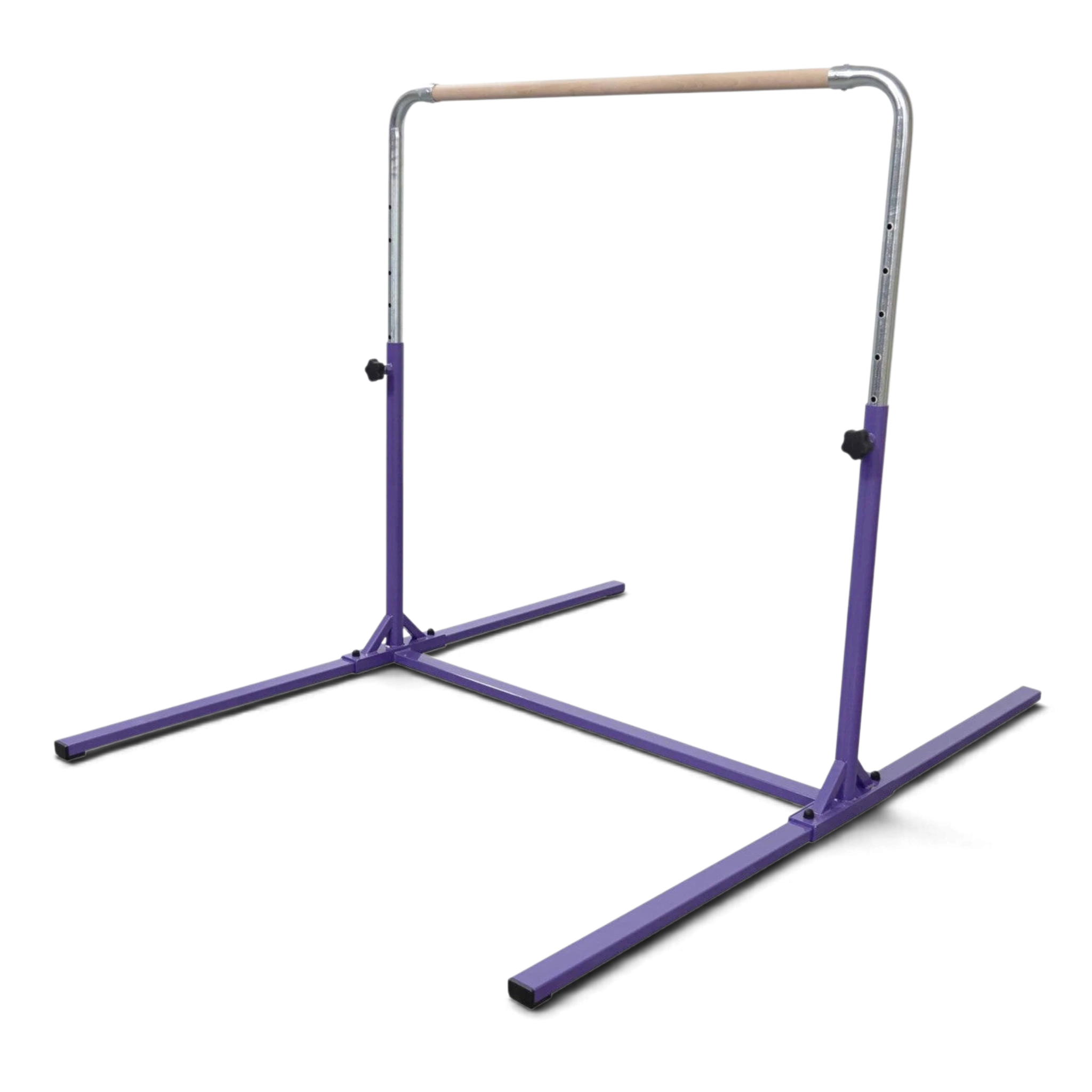 UK Gym Pits purple adjustable gymnastics kip bar with a solid maple wood rail for home training