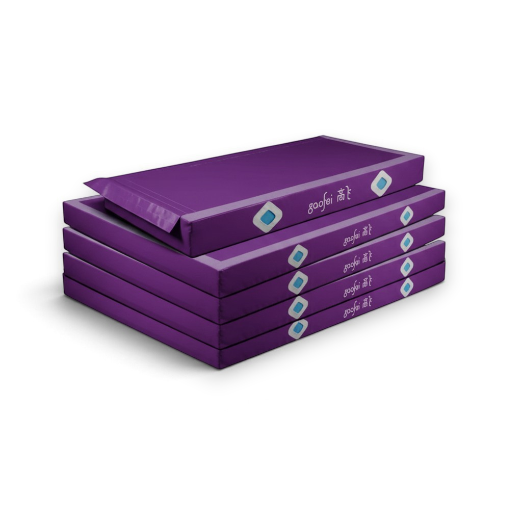 UK Gym Pits purple Gaofei asymmetric bars landing mats stacked for gymnastics training and competition use