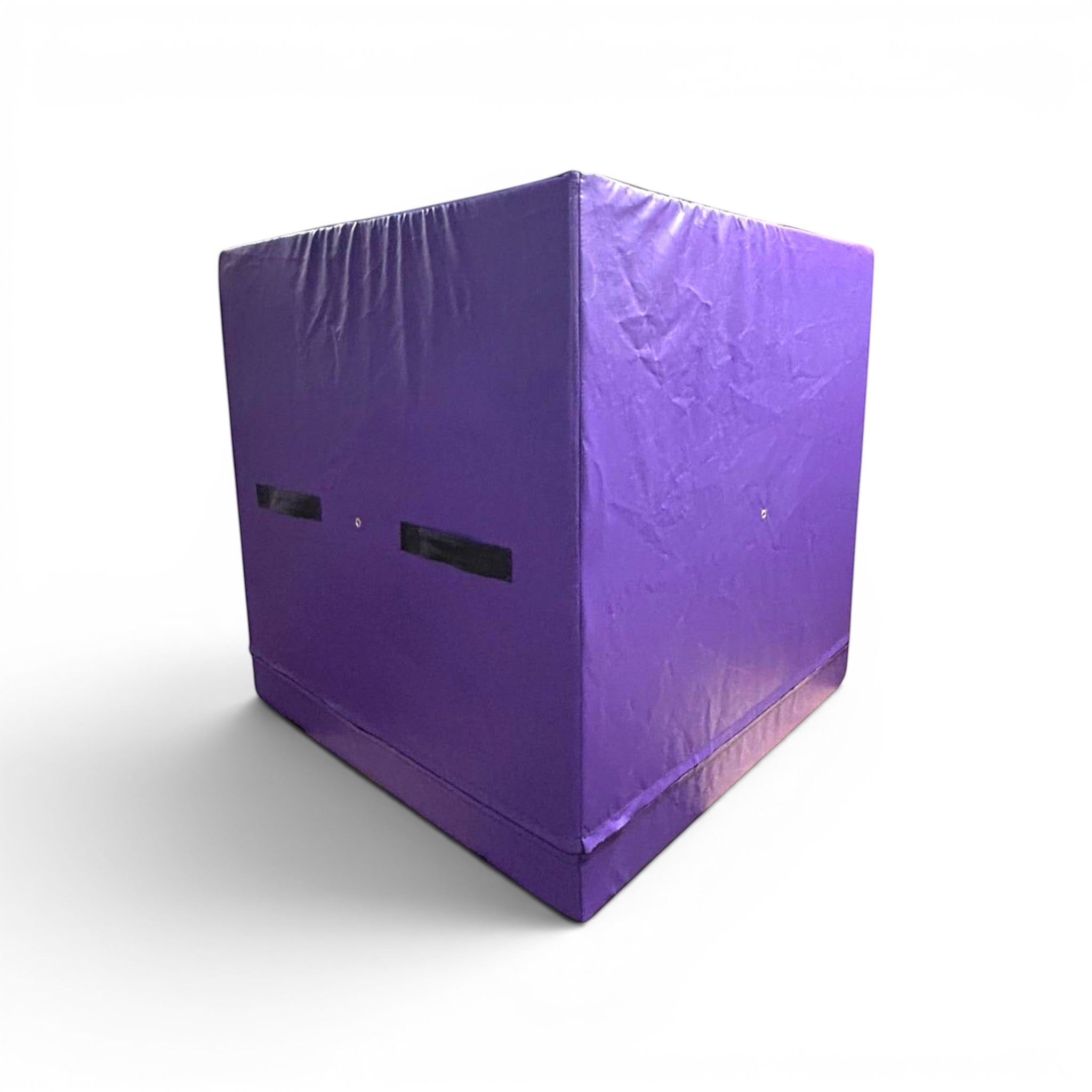 UK Gym Pits purple square gymnastics spotting and coaching block with heavy duty PVC cover and side handles.