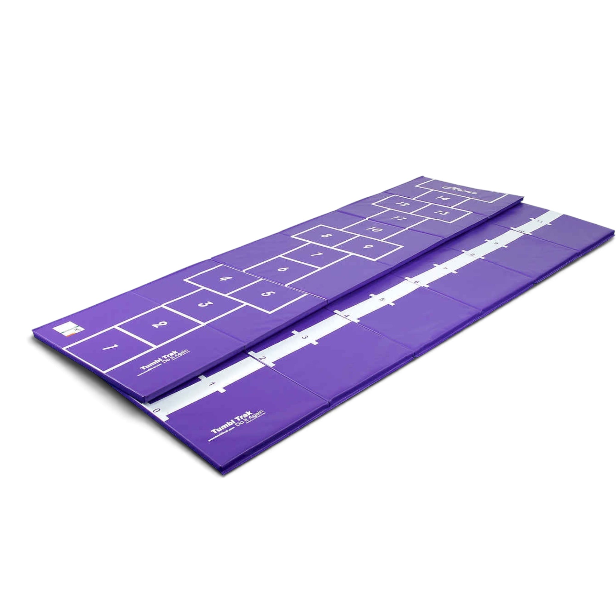 UK Gym Pits purple vinyl hopscotch tumbling mat with a beam stripe on the reverse side for preschool gymnastics.