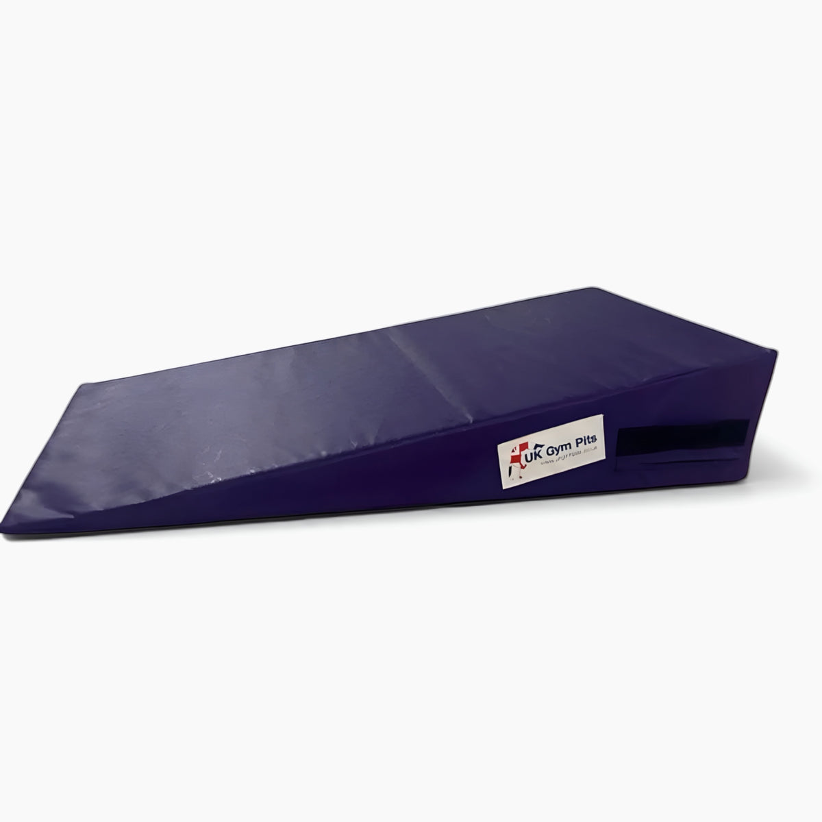 UK Gym Pits purple inclined wedge foam mat for gymnastics and soft play with carry handles and anti-slip base.