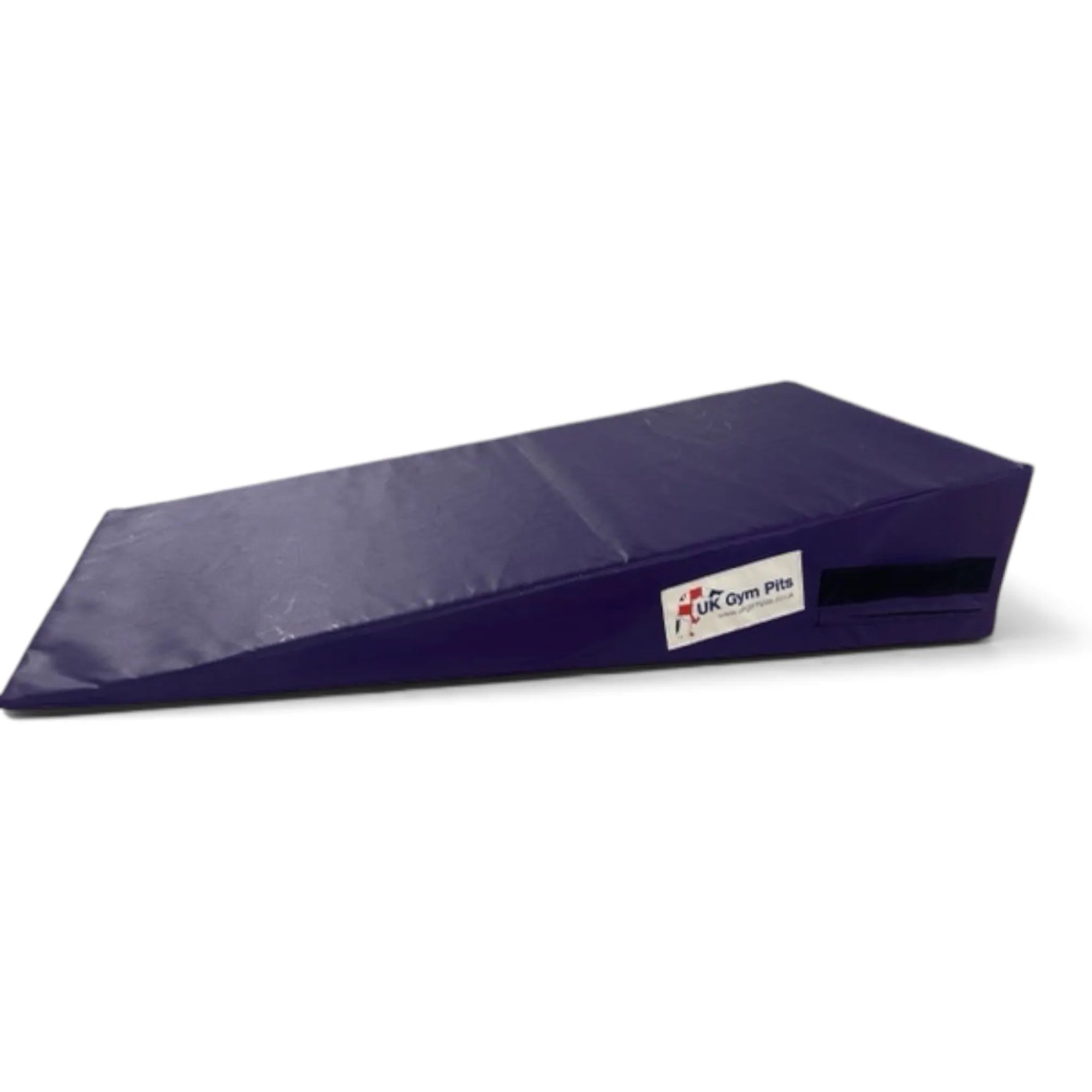 UK Gym Pits purple inclined wedge gym mat with carry handles for children's soft play and gymnastics training.