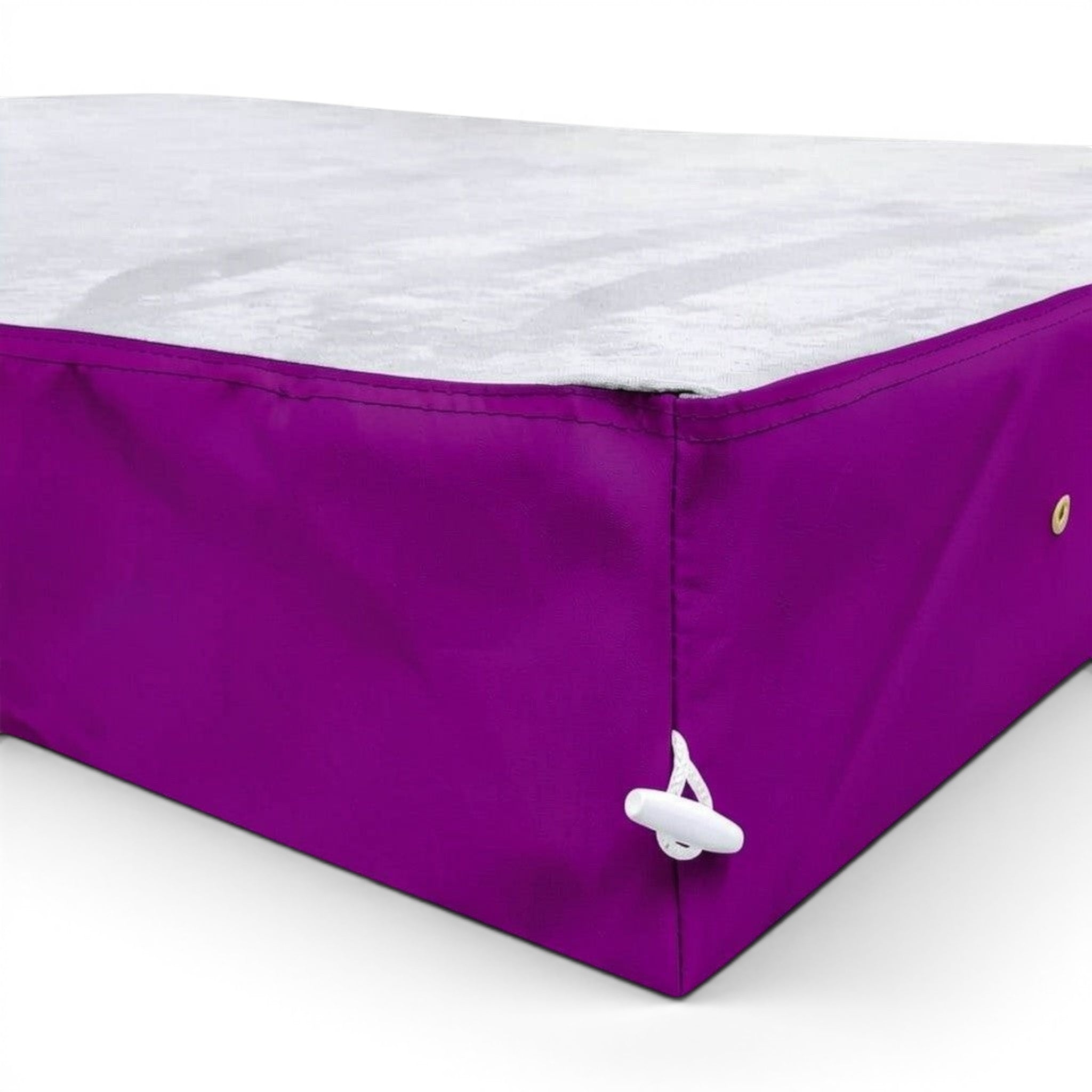 UK Gym Pits jersey topped crash mat with a grey fabric surface and purple PVC sides featuring a connector toggle