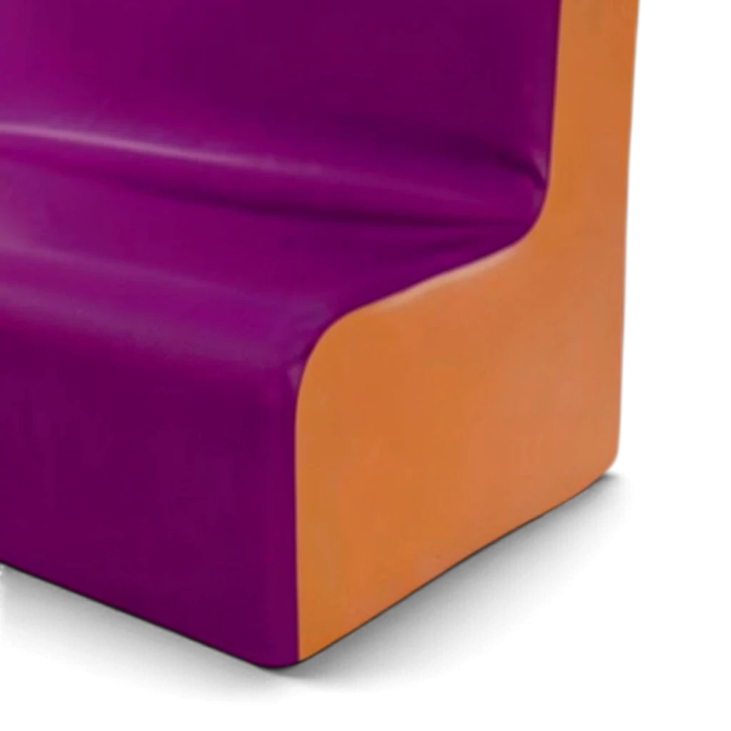 UK Gym Pits 2 seater soft play sofa in purple and orange vinyl for schools and nurseries
