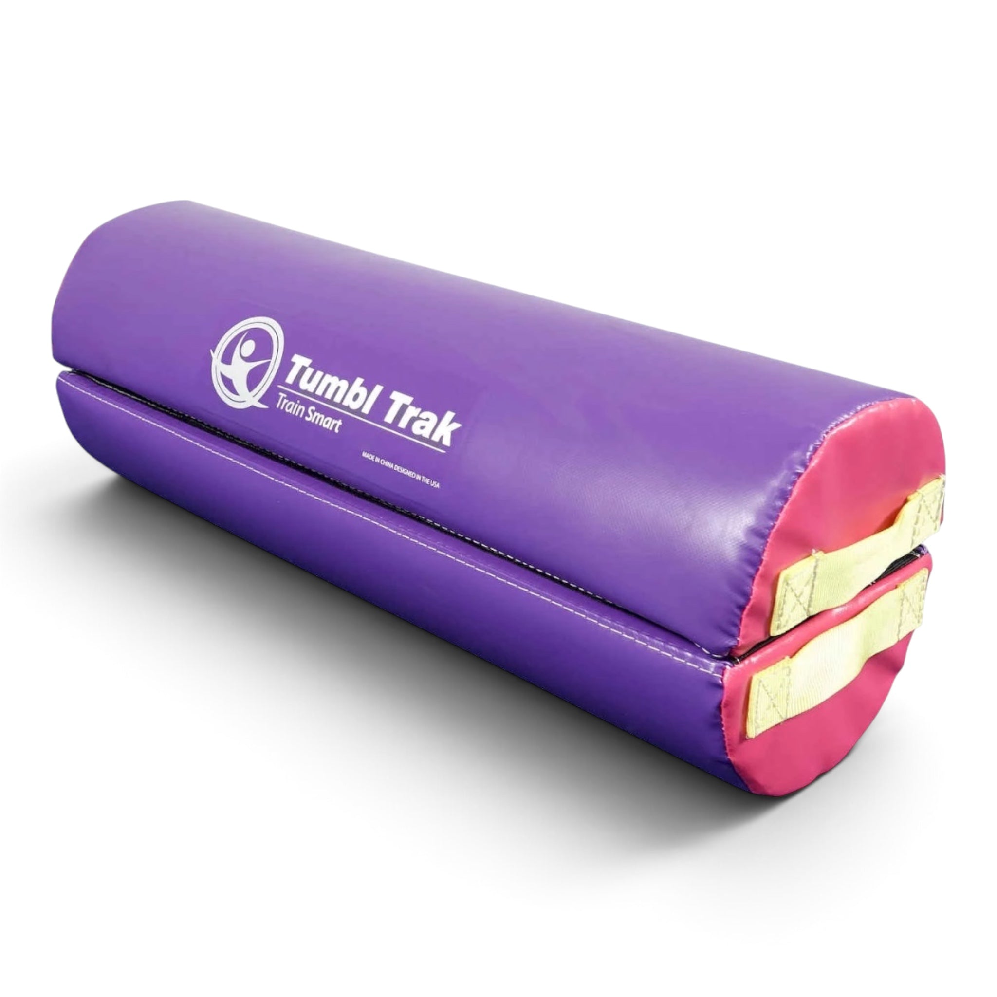 UK Gym Pits purple and pink vinyl foam half round training tool with Tumbl Trak logo and Velcro attachment straps