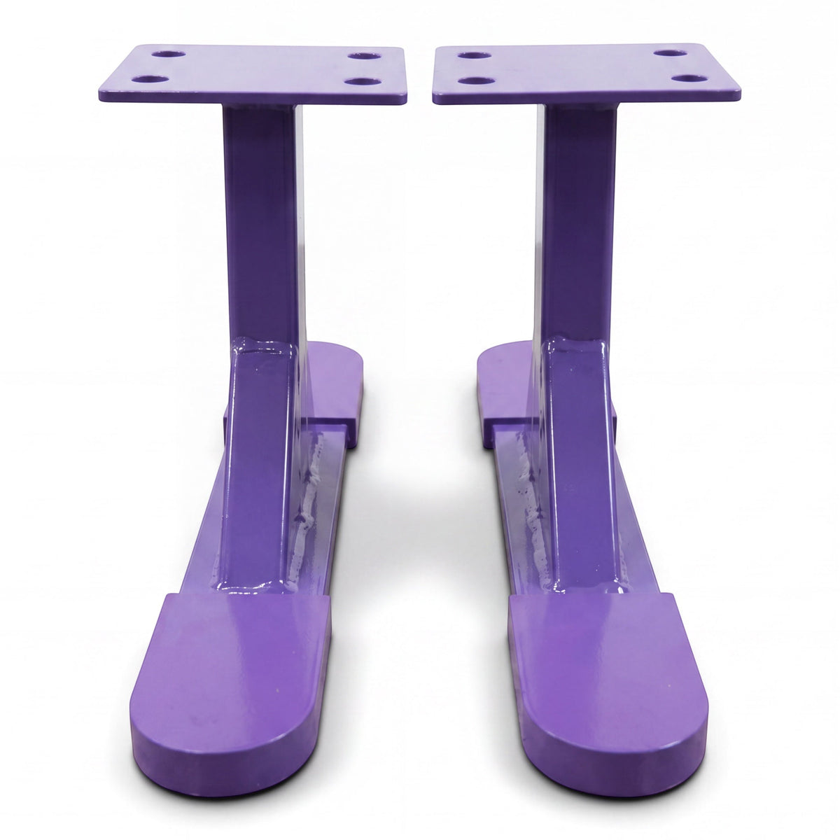 UK Gym Pits Addie Beam Riser Legs in purple steel with rubber coating for gymnastics balance beam stability