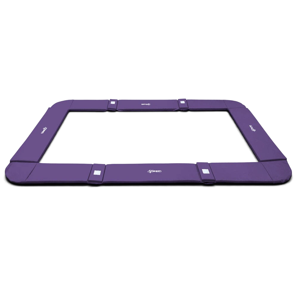 UK Gym Pits purple foam and PVC coverall frame pads for a junior trampoline with elasticated attachment straps