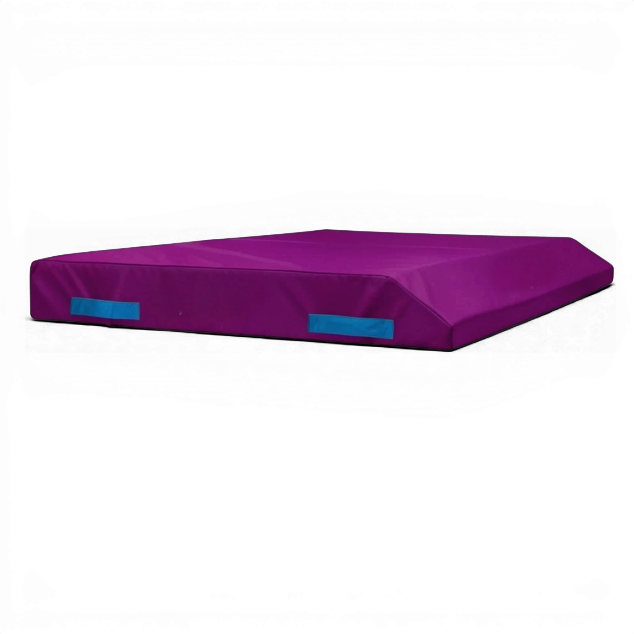 UK Gym Pits purple single wedge trampoline spotting end deck mat with blue handles and reinforced PVC cover