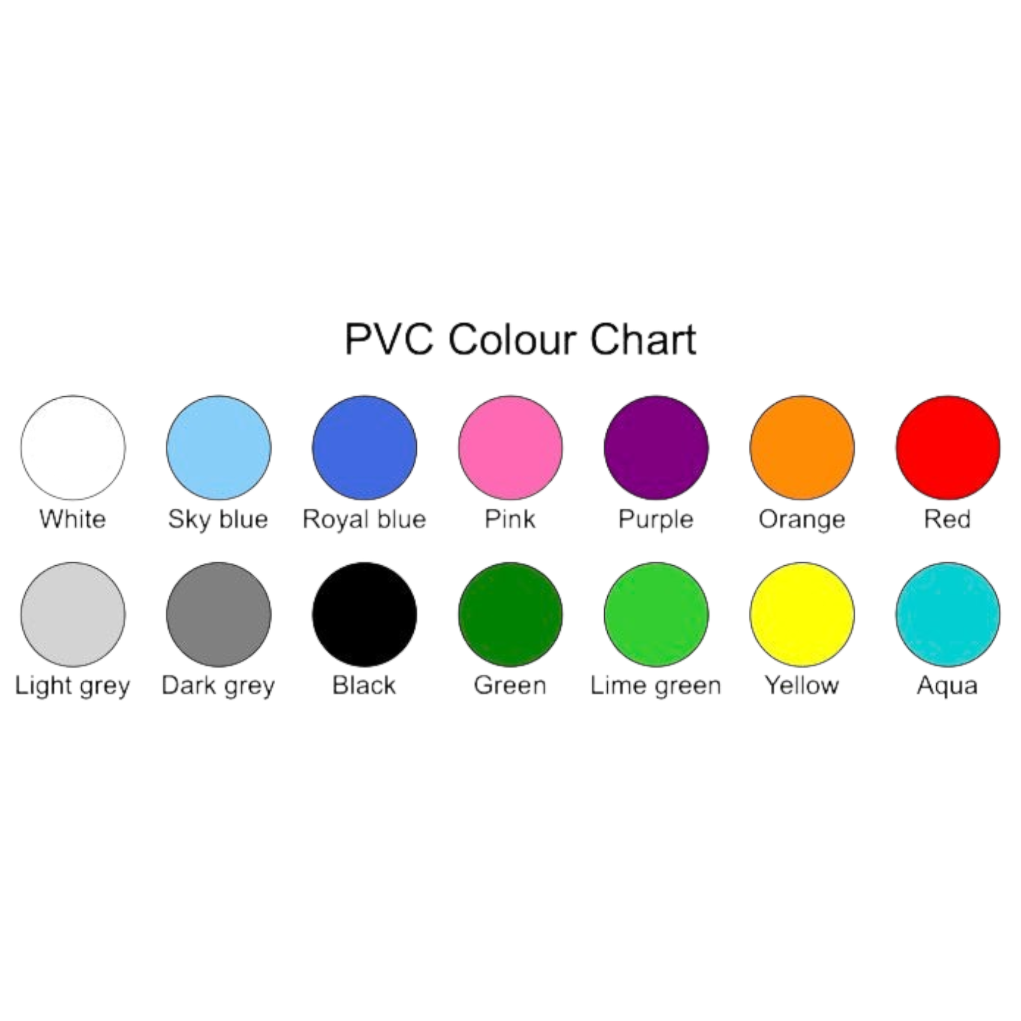 UK Gym Pits PVC colour chart showing 14 available colour options for vault boxes and gymnastics equipment
