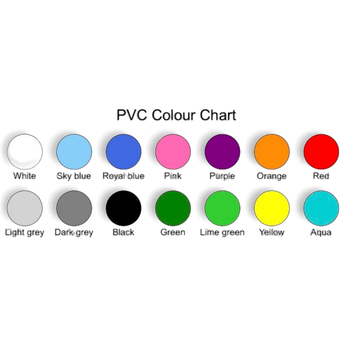 UK Gym Pits PVC colour chart showing 14 available shades for foldable gymnastics mats including blue, red, and green.