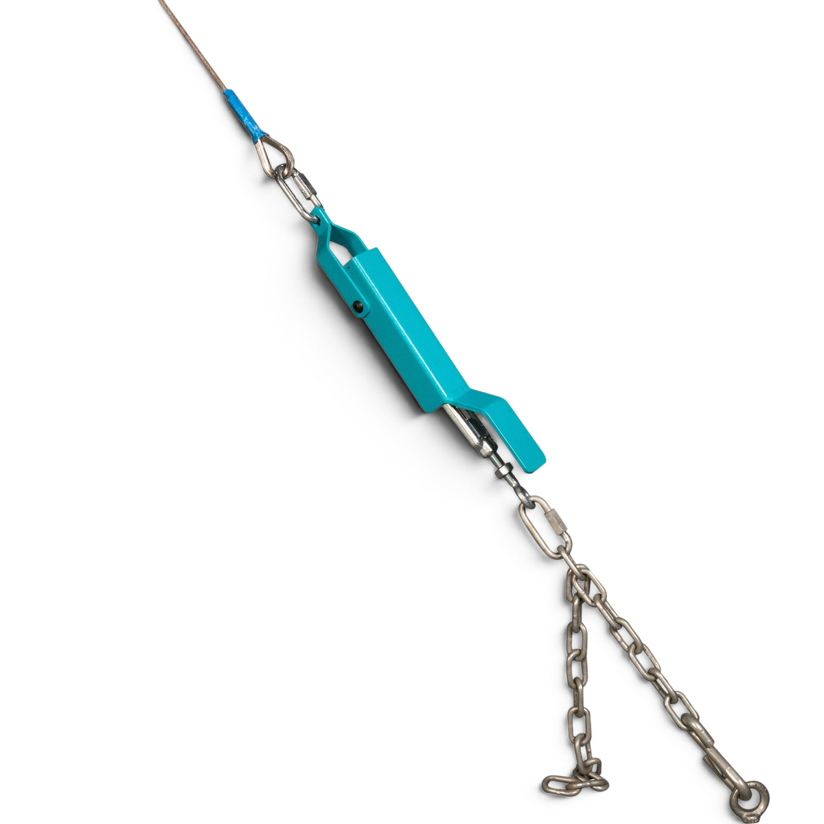 UK Gym Pits quick release chain tensioner for gymnastics high bar with blue powder coated steel and metal links