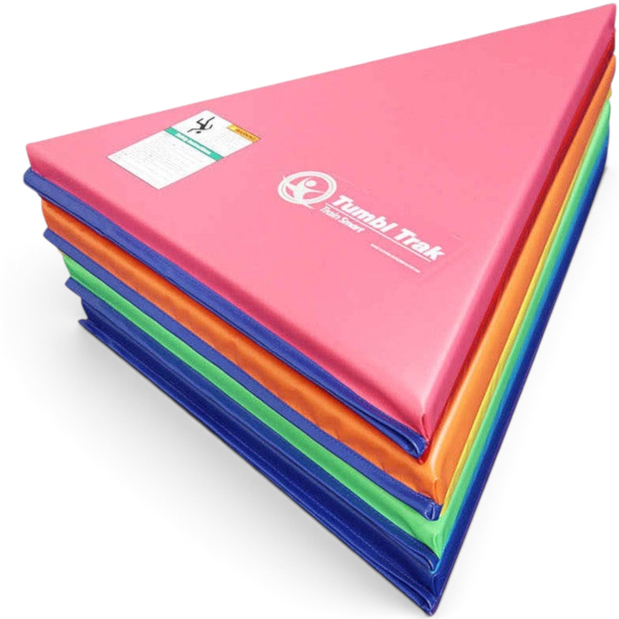 UK Gym Pits rainbow pizza mat featuring stacked multicoloured vinyl wedge segments for gymnastics and classroom use