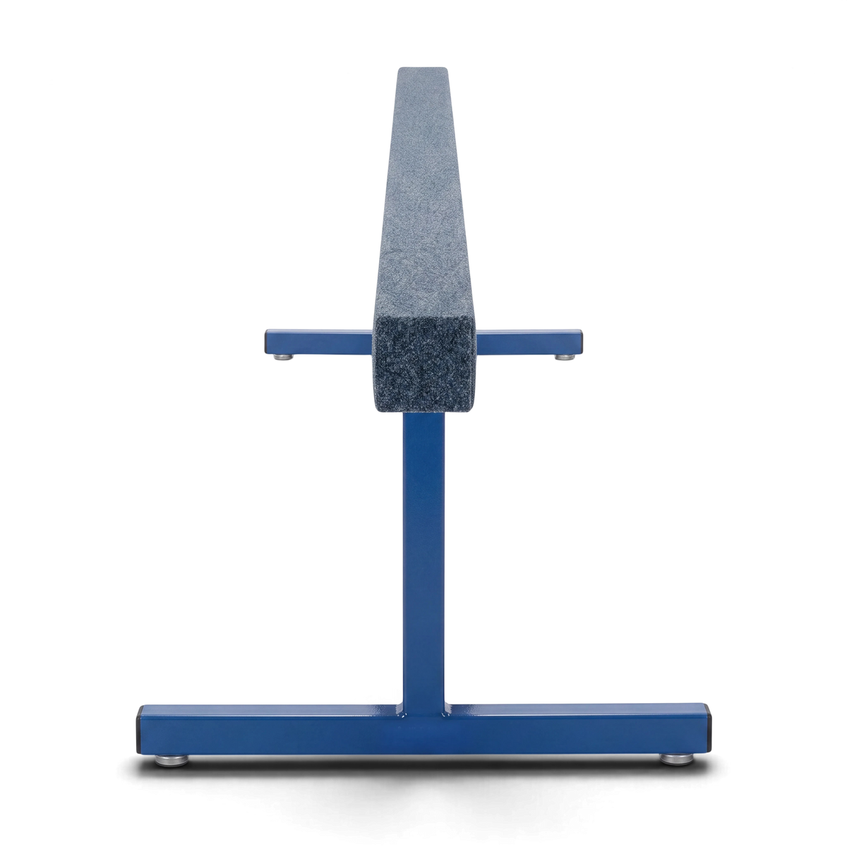 UK Gym Pits raised training beam with blue carpeted surface and blue powder coated steel legs on a black background.