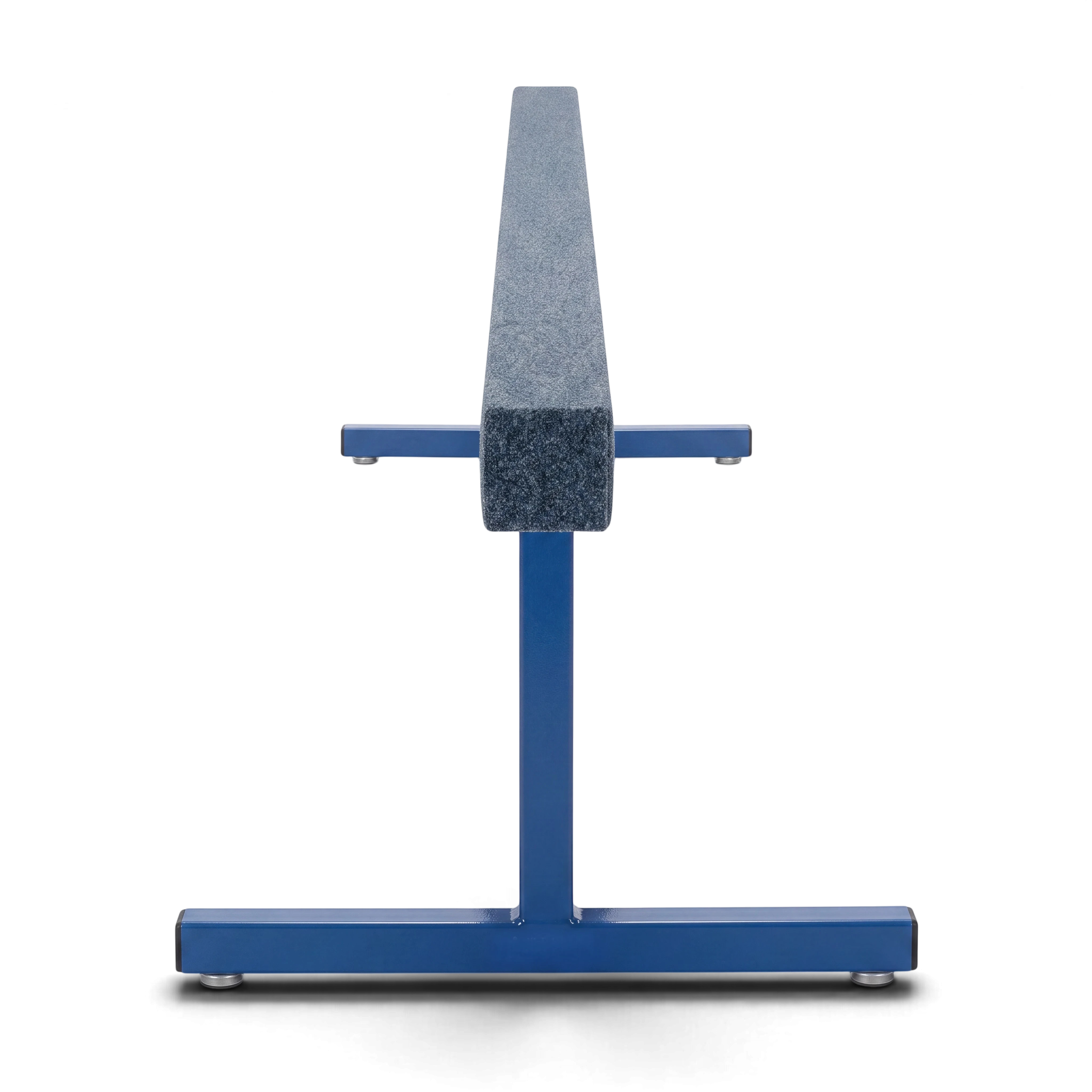 UK Gym Pits raised training beam with blue carpeted surface and blue powder coated steel legs on a black background.