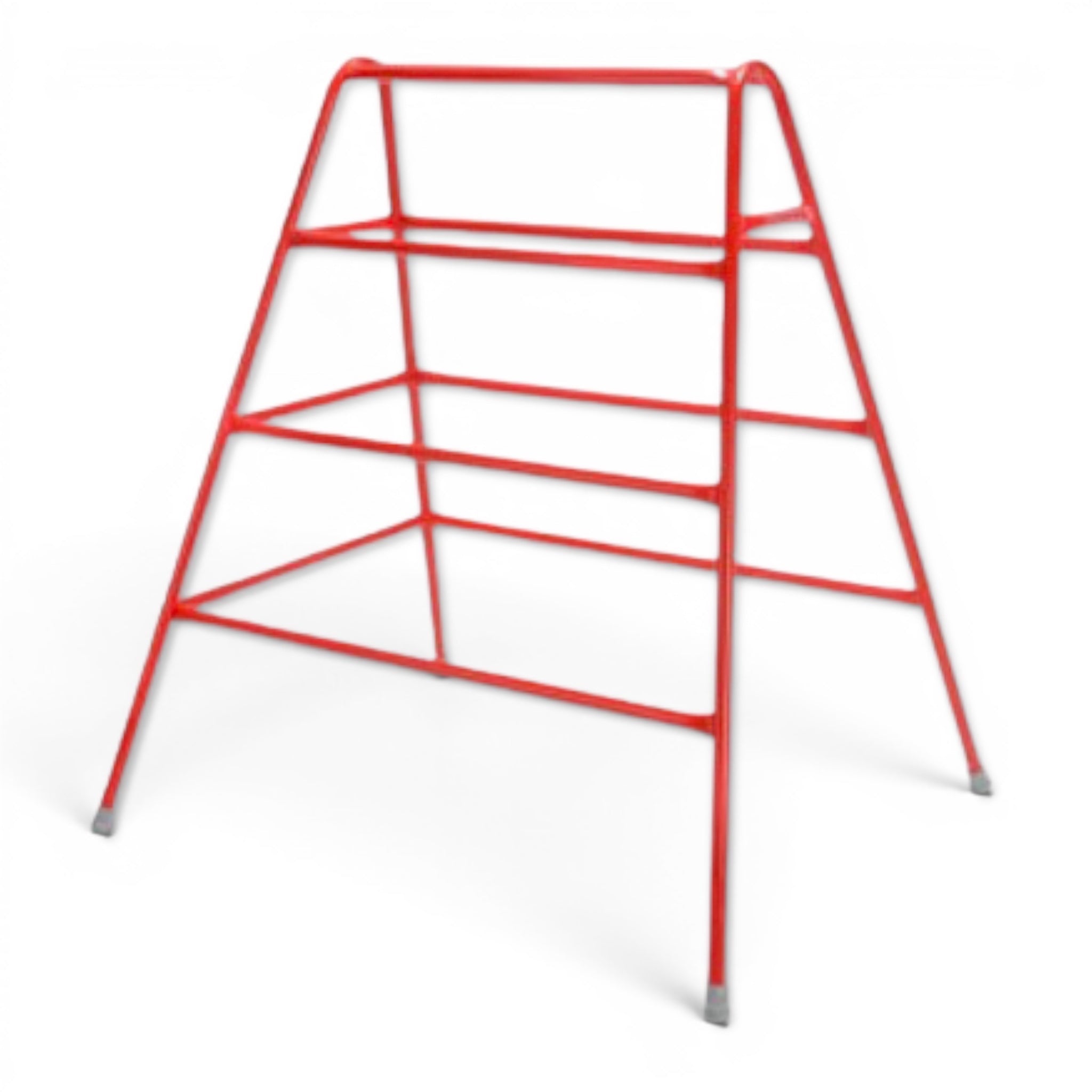 UK Gym Pits red powder coated tubular steel agility trestle for gymnastic training with non-slip rubber feet.