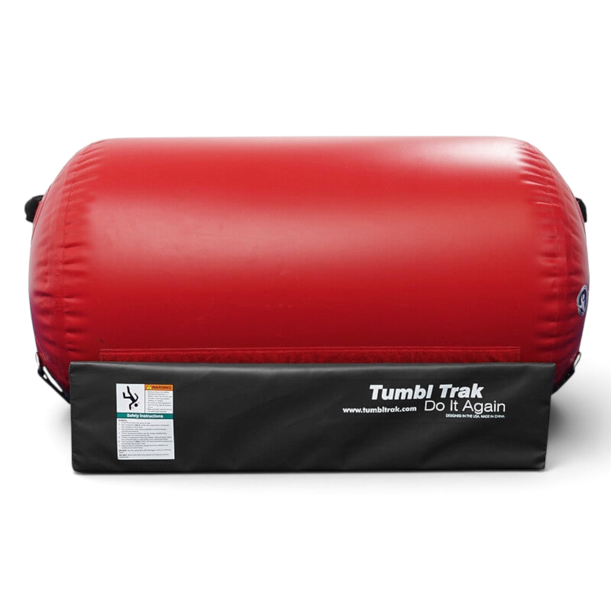 UK Gym Pits red inflatable air barrel with black foam cradle for gymnastics training