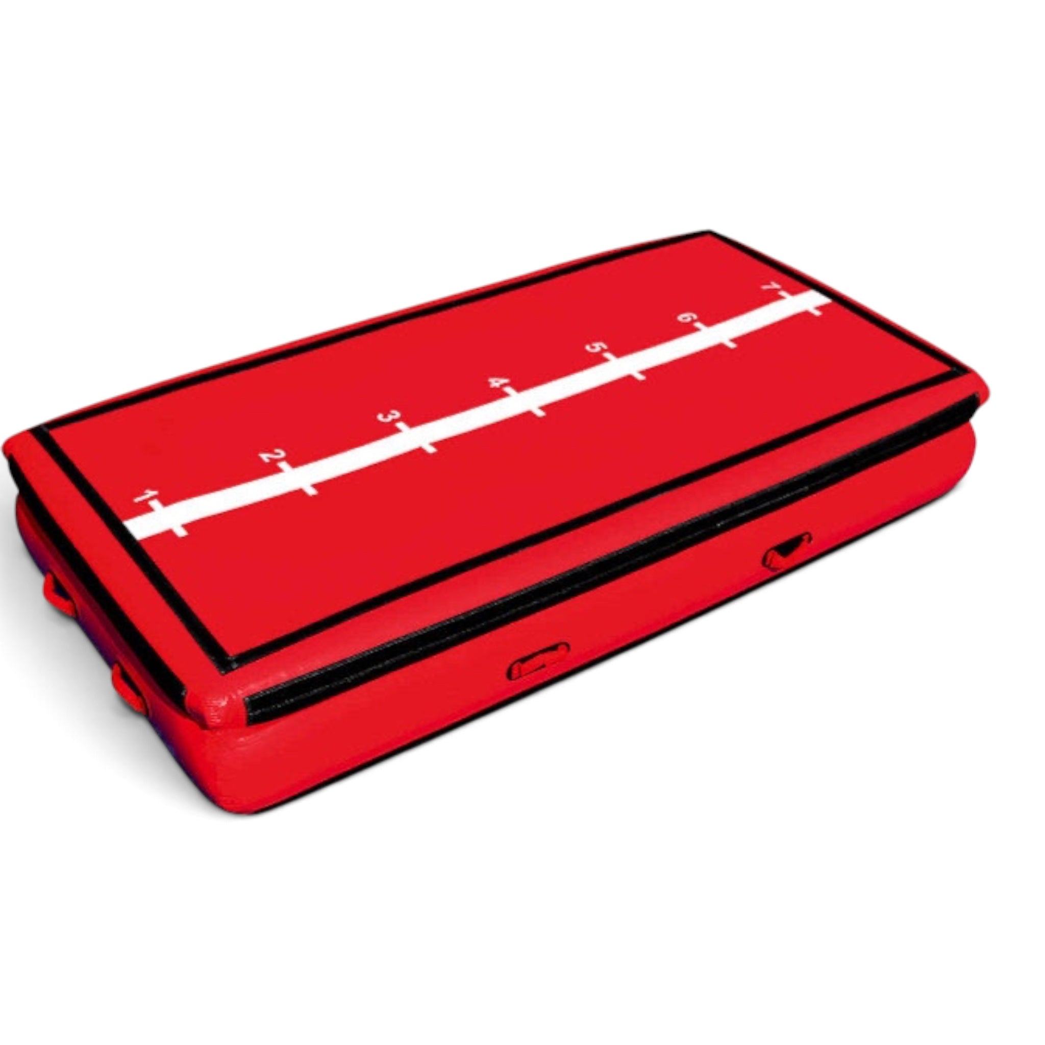 UK Gym Pits red air platform with white measurement line for gymnastics training and vaulting drills