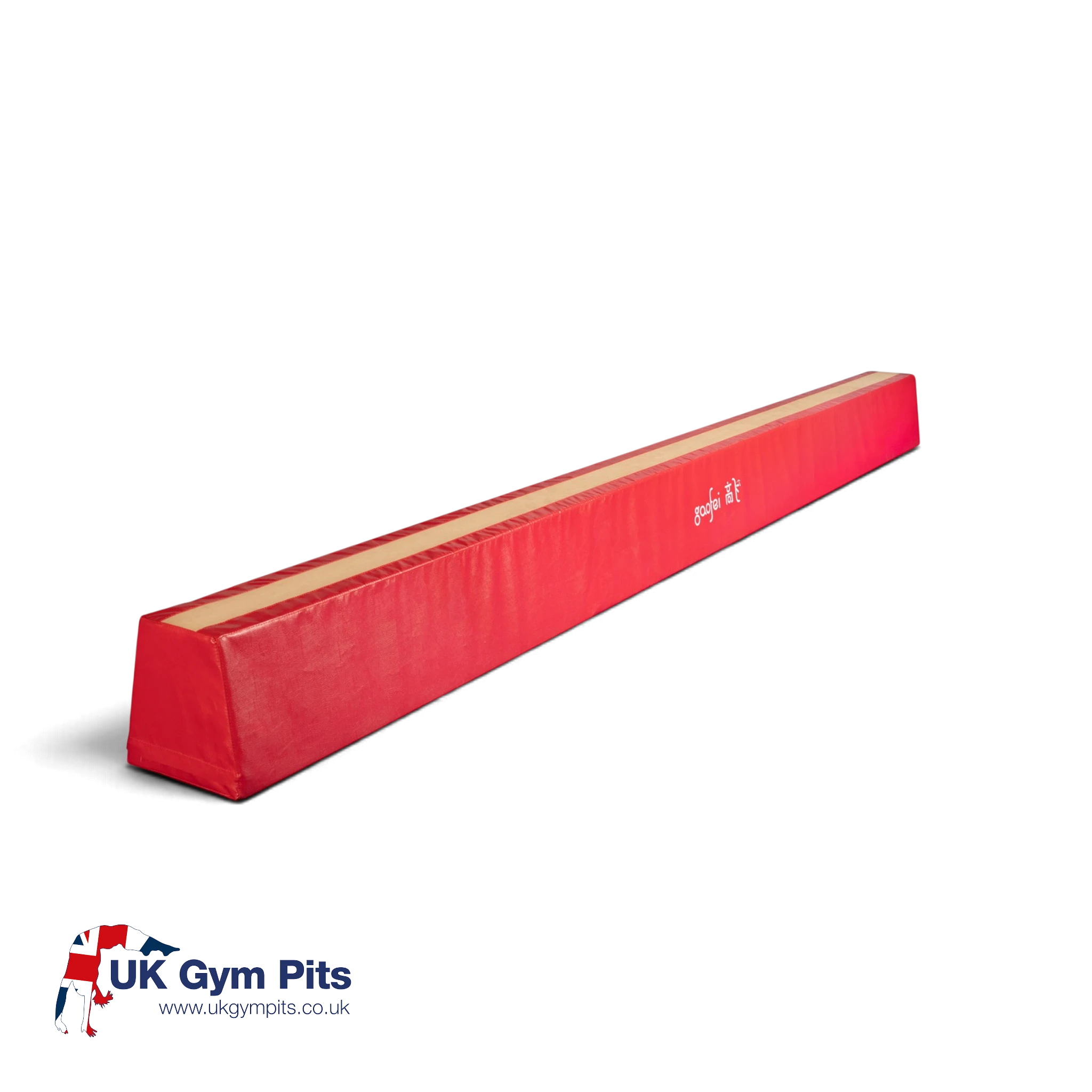 UK Gym Pits 4m red foam gymnastics training beam with non-slip base and durable PU cover for skill development