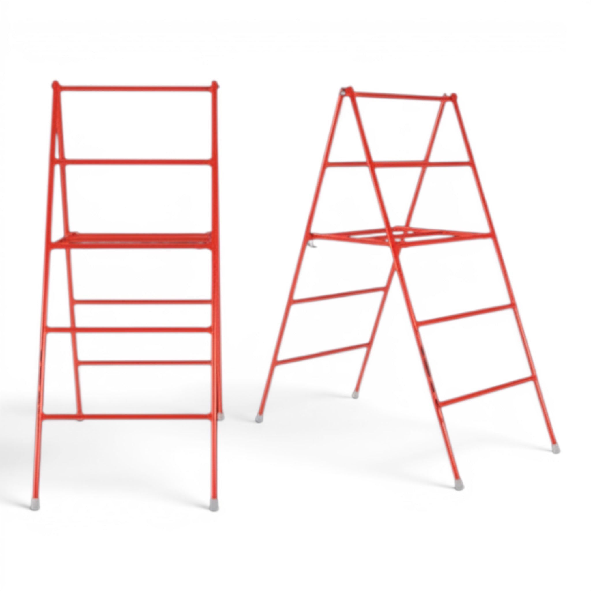 UK Gym Pits red folding agility trestles made of powder coated tubular steel with anti-slip rubber feet.