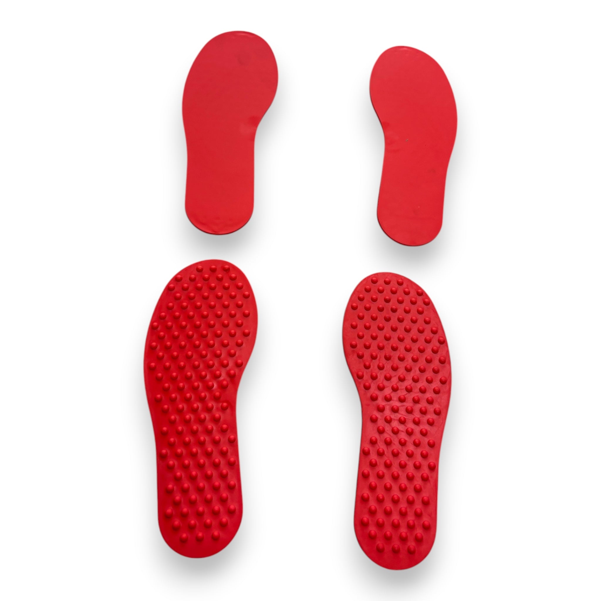 UK Gym Pits red non-slip TPR foot placement markers showing smooth top and dimpled underside for sports training