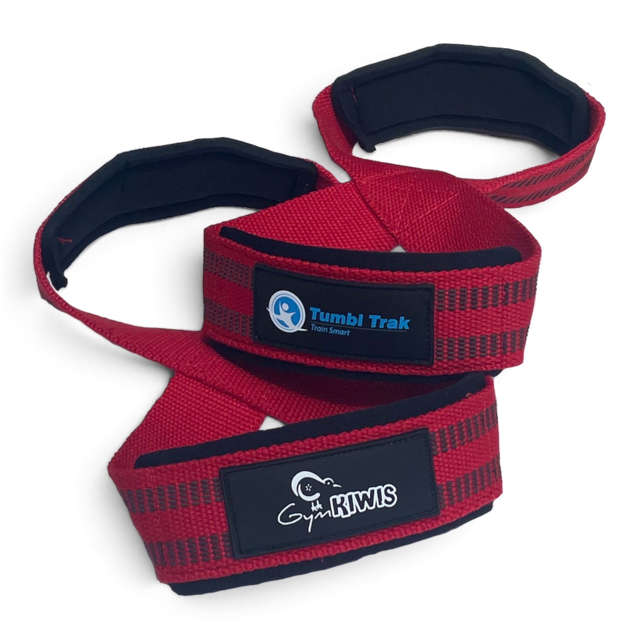 UK Gym Pits red Gym Kiwis swing straps with neoprene padding and figure-eight design for gymnastics bar training