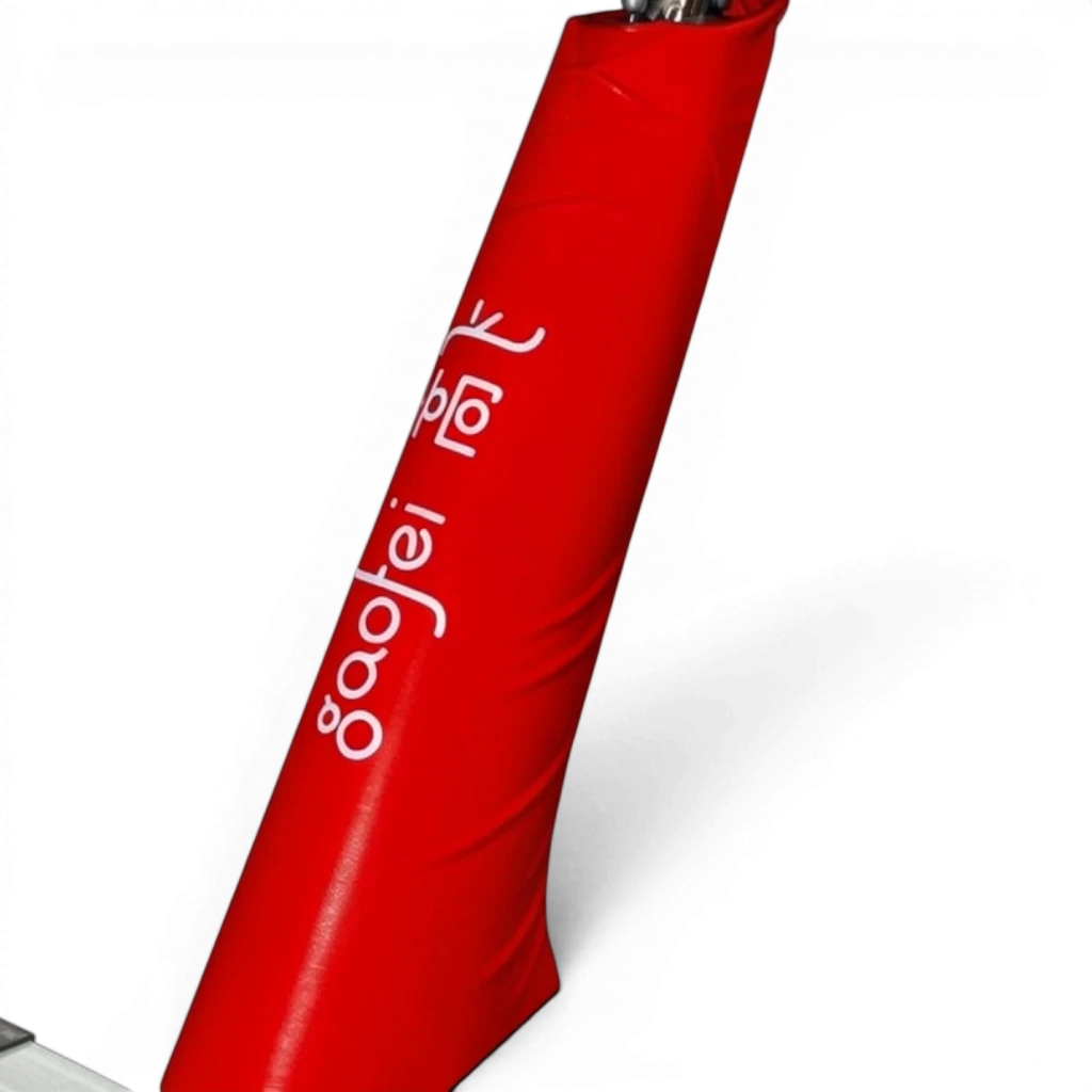 UK Gym Pits red Gaofei gymnastics beam leg safety padding with durable PVC vinyl cover and Velcro closure