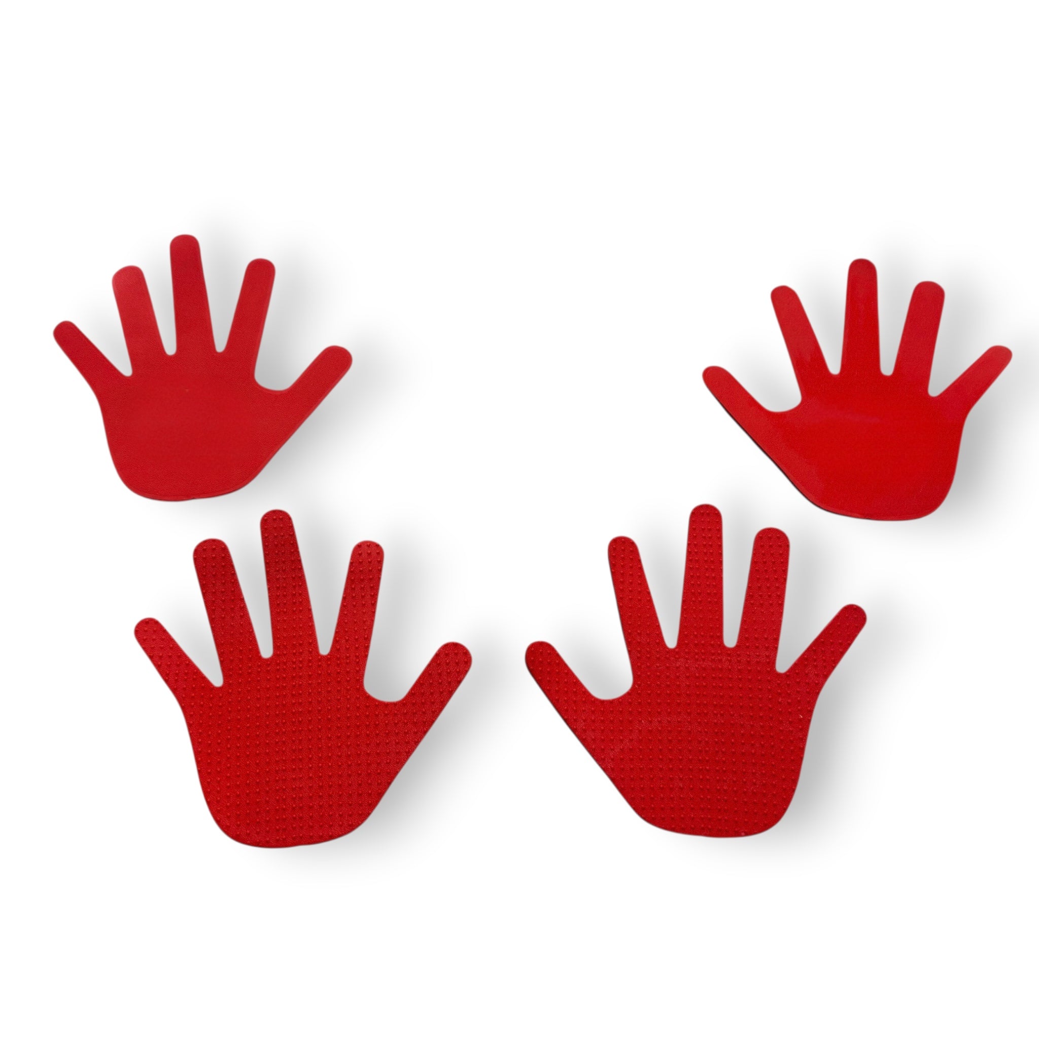 UK Gym Pits red hand-shaped TPR placement markers with non-slip dimpled texture for sports and preschool activities