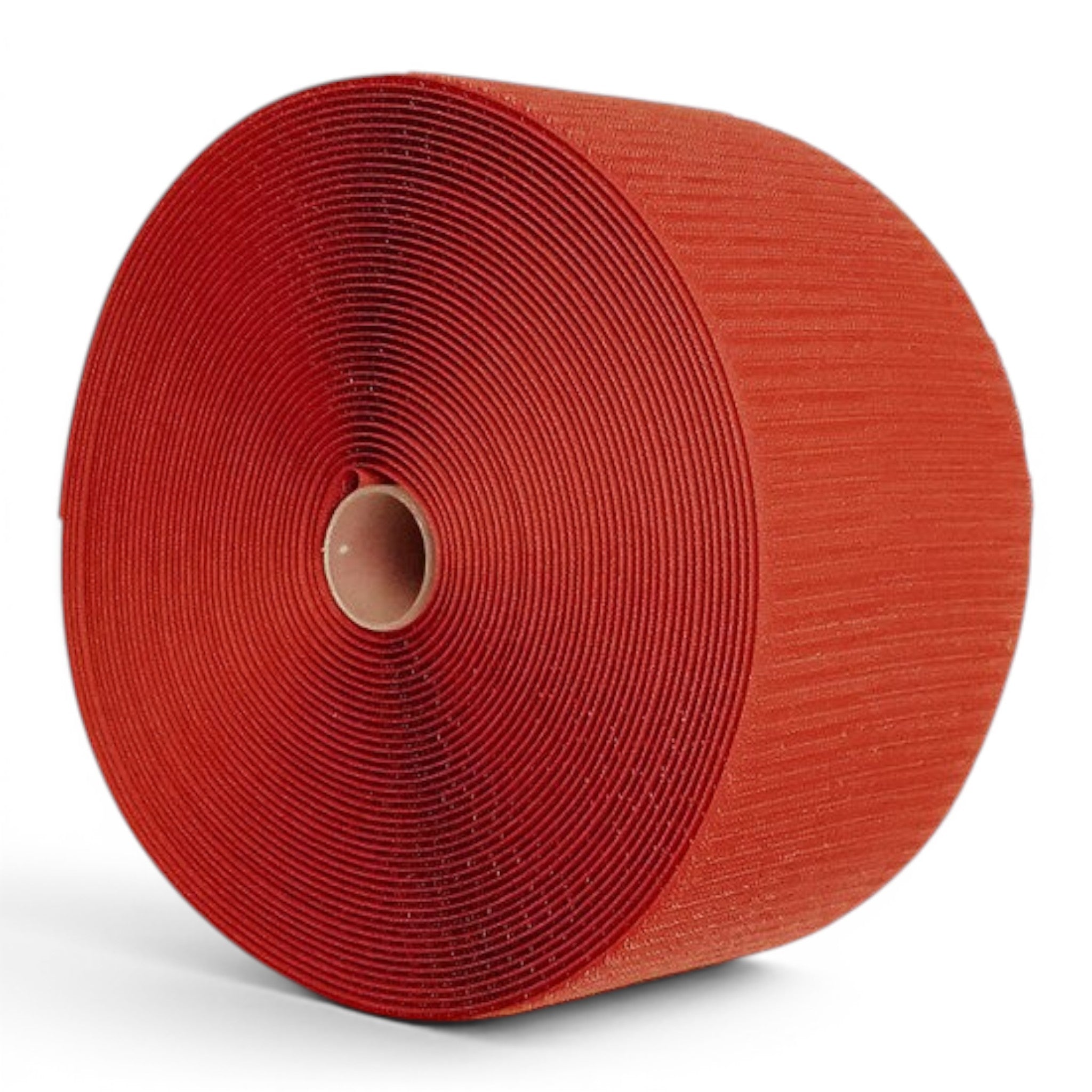 UK Gym Pits red hook roll for joining carpet mat rolls, 10cm wide and 25m long for seamless gym flooring connections.