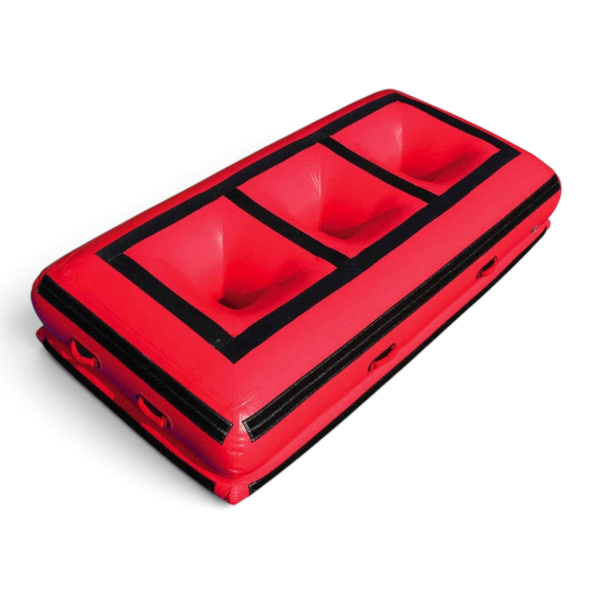 UK Gym Pits air platform in red vinyl with three circular pit cavities and black trim for gymnastics training