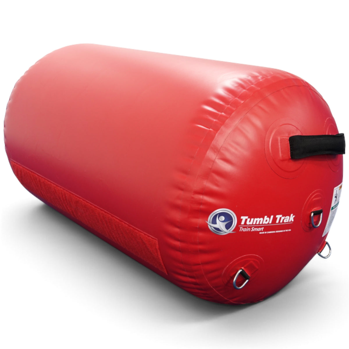 UK Gym Pits red inflatable air barrel for gymnastics training with black handle and secure attachment points