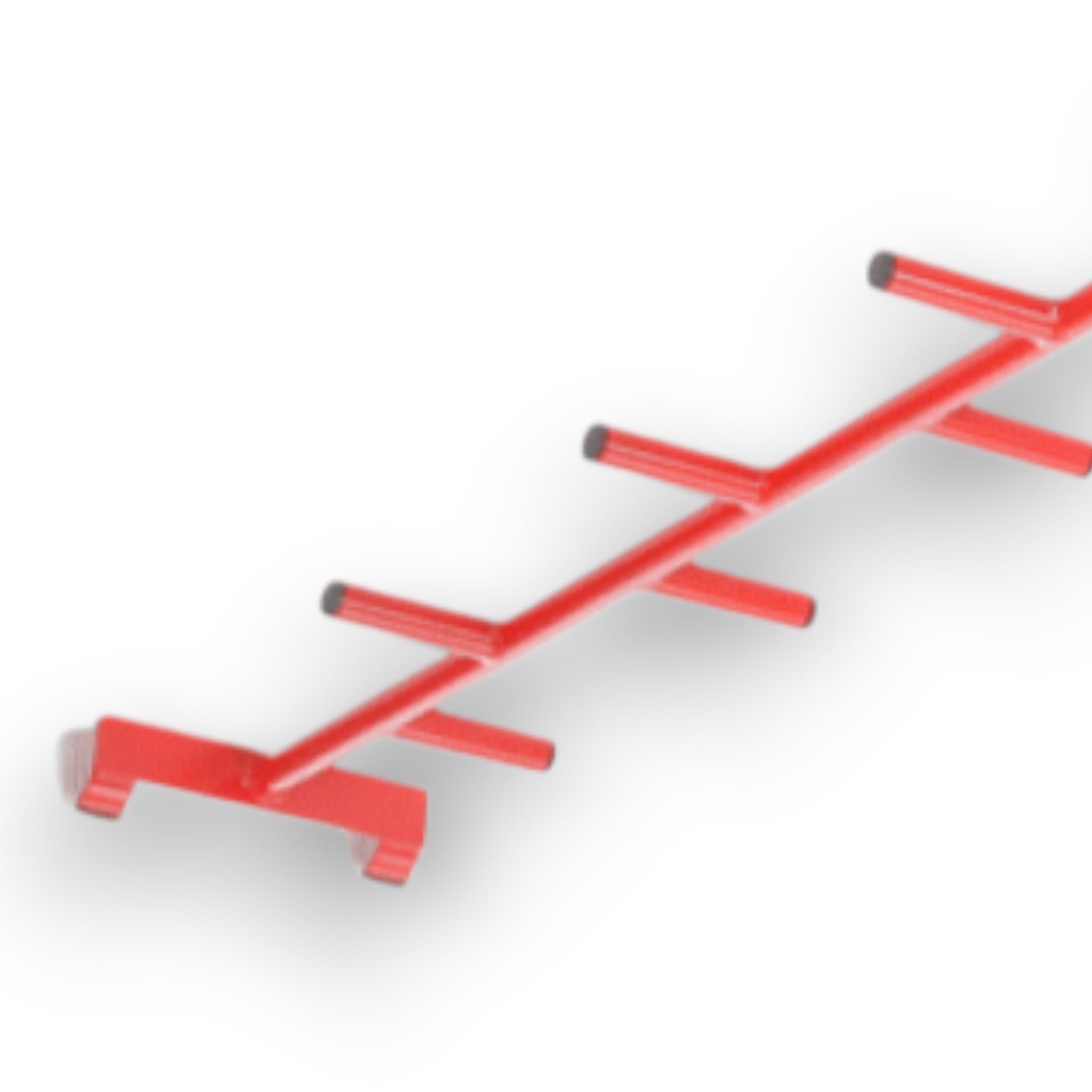 UK Gym Pits red powder-coated metal agility cat ladder with safety hooks for climbing and gym equipment linking.