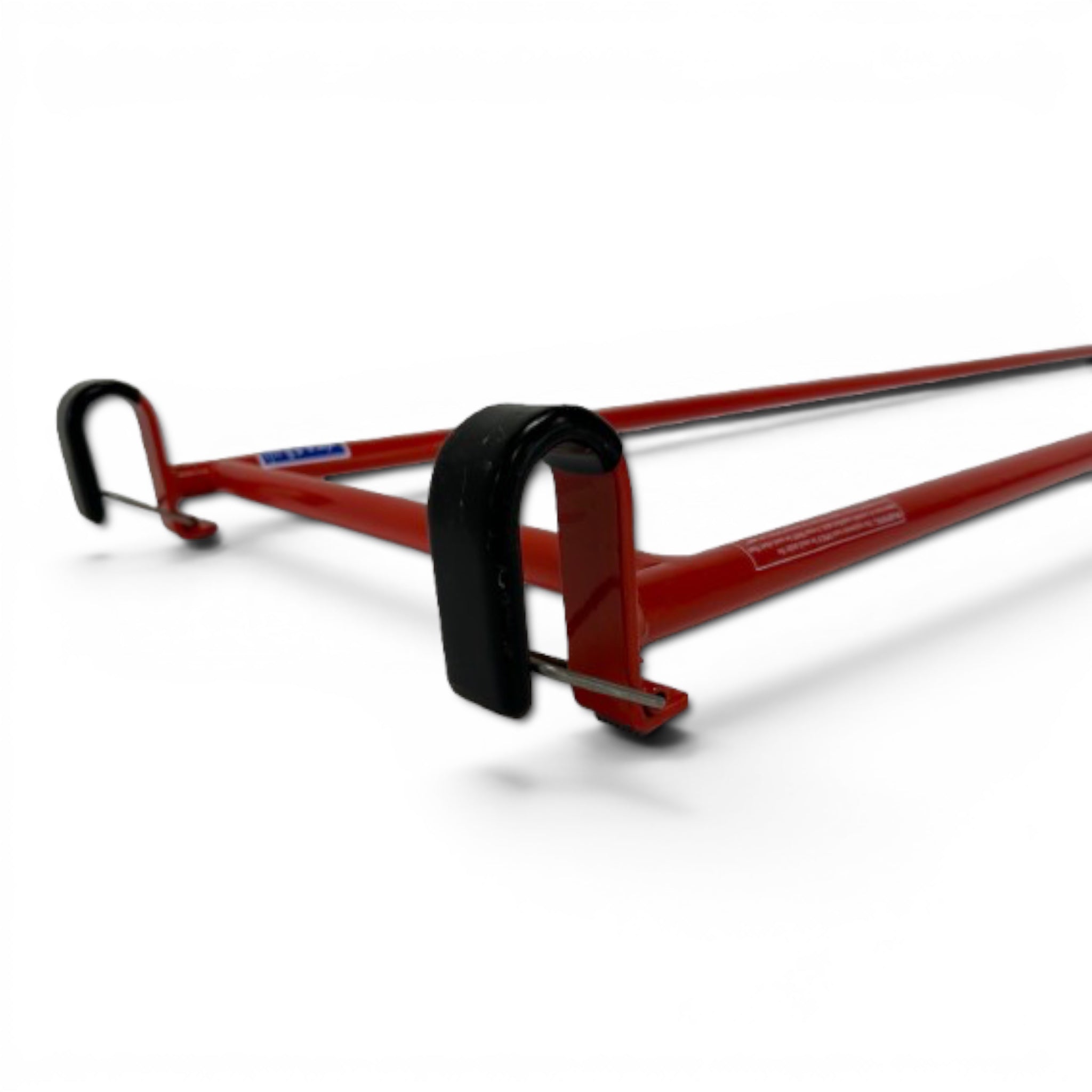 UK Gym Pits red powder-coated metal agility parallel bars with safety hooks for linking to gym equipment.