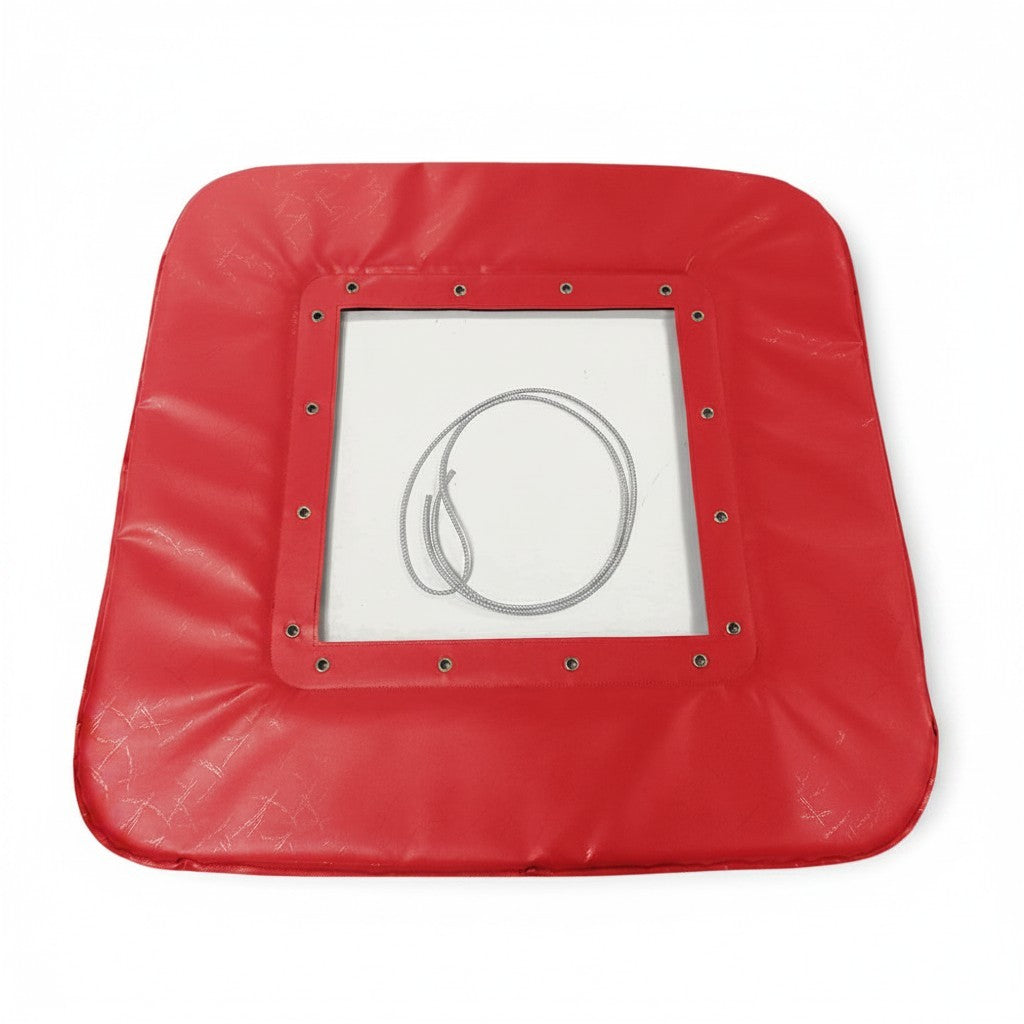 UK Gym Pits red PVC foam coverall frame pad for mini trampolines with lacing cord and metal eyelets