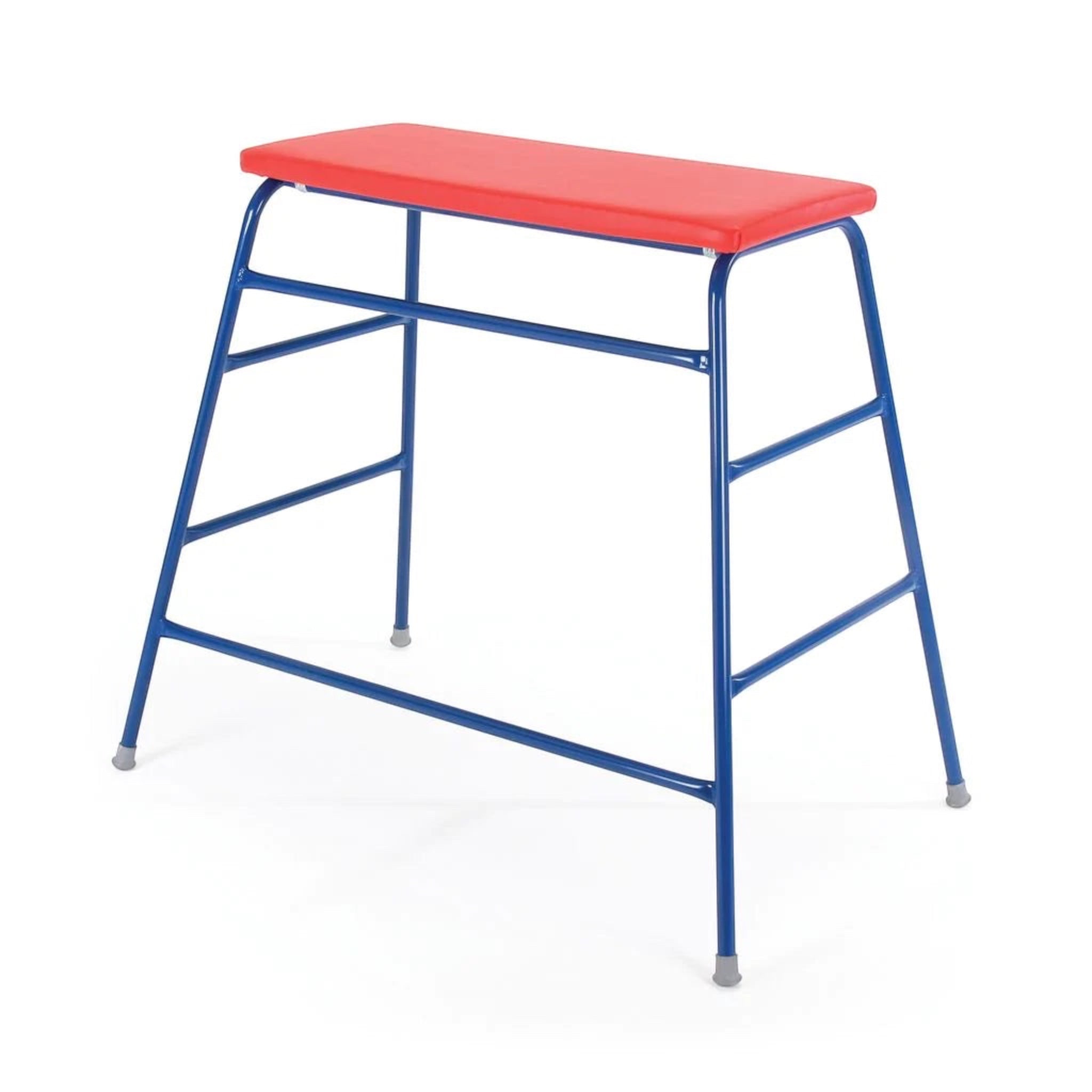UK Gym Pits red padded agility table with a blue powder coated steel frame and non-slip rubber feet.