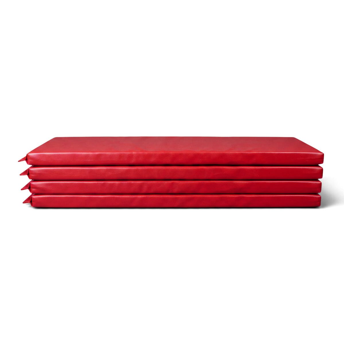 UK Gym Pits red padded vinyl skirts for Tumbl Trak gym equipment, featuring durable foam and Velcro attachments.