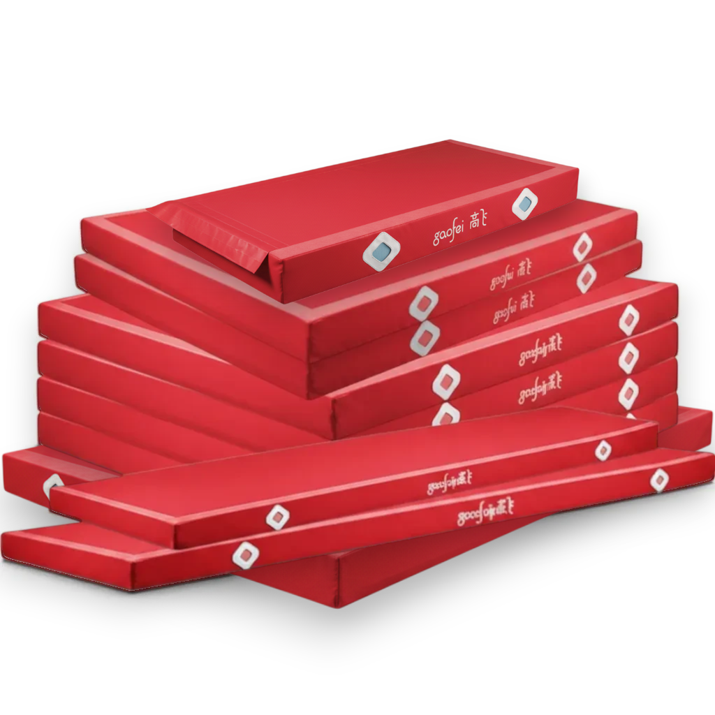 UK Gym Pits FIG approved red parallel bars landing mats with durable PVC vinyl and secure Velcro locking system