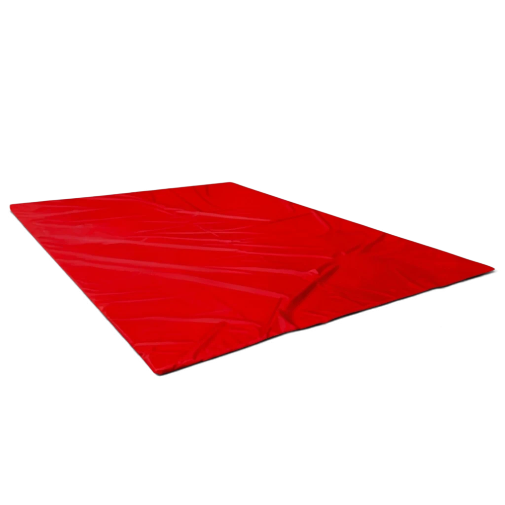UK Gym Pits red PVC landing pit cover for gymnastics foam pits, durable and wipeable material.