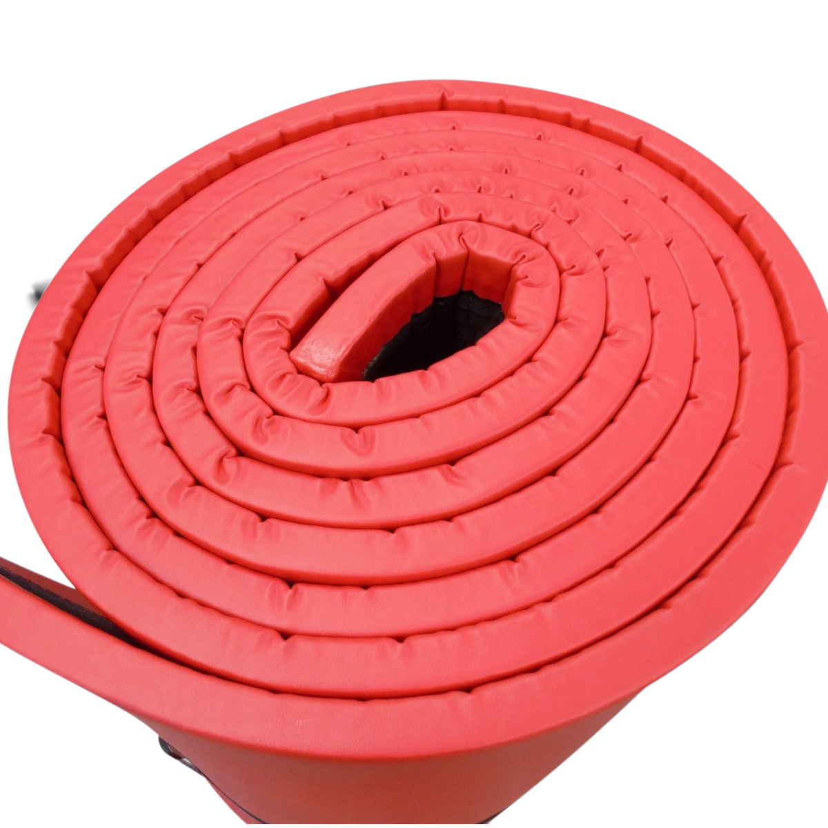 UK Gym Pits red chipfoam multi-purpose gymnastics mat rolled up for storage with durable PVC cover