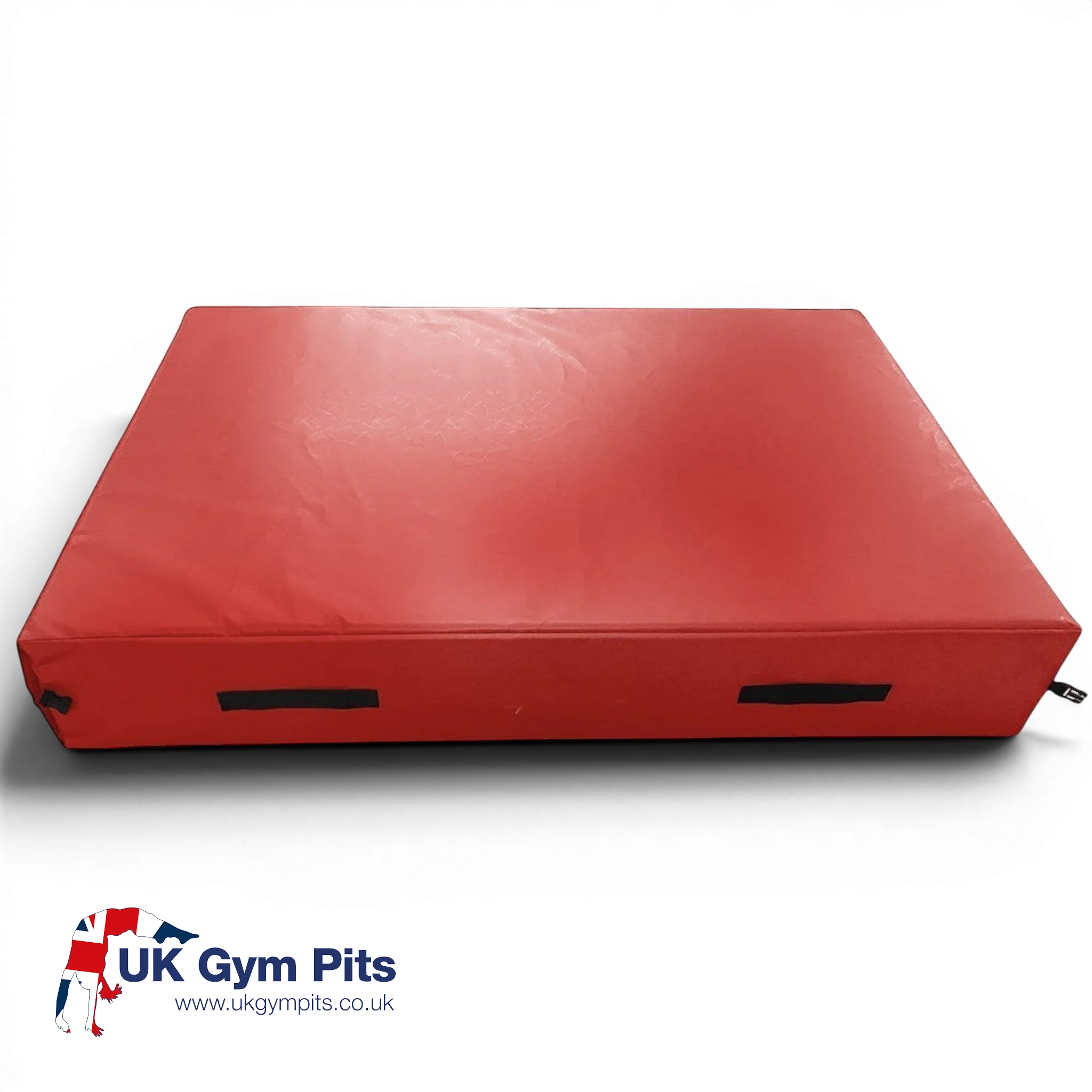 UK Gym Pits red trampoline safety crash mat with reinforced handles and anti-slip base for gymnastics training