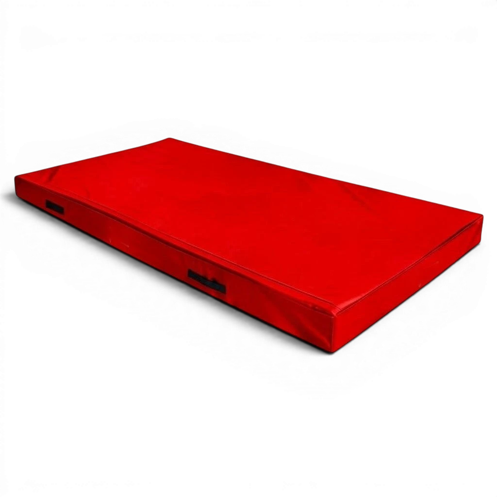 UK Gym Pits red FIG specification trampoline push-on safety mat with side handles and flame retardant foam