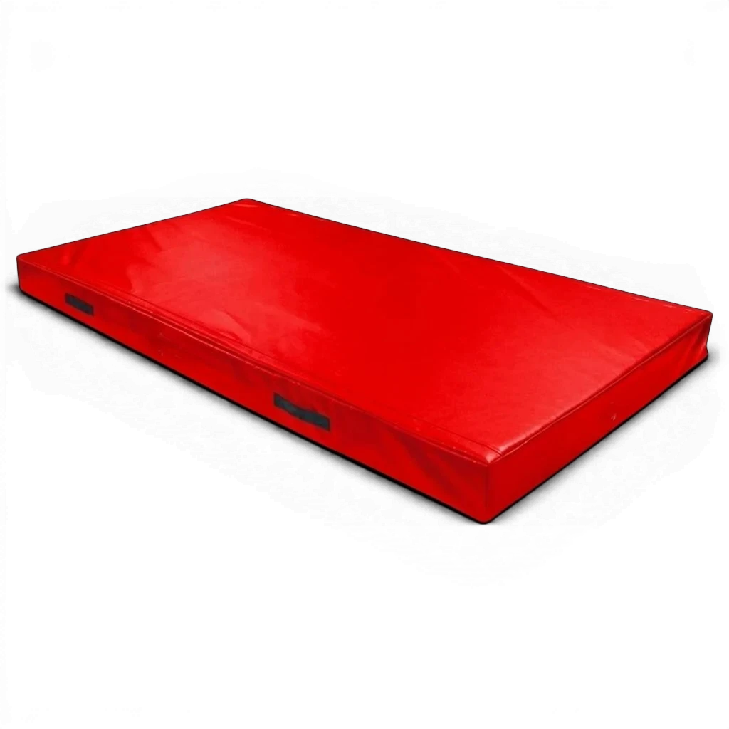 UK Gym Pits red rectangular trampoline push-on safety mat with reinforced PVC cover and side carry handles