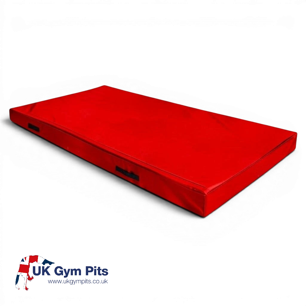 UK Gym Pits red FIG specification trampoline push-on safety mat with PVC cover and side handles