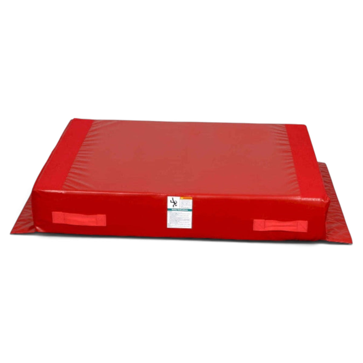 UK Gym Pits red vinyl vault base block with web handles and Velcro flaps for gymnastics training