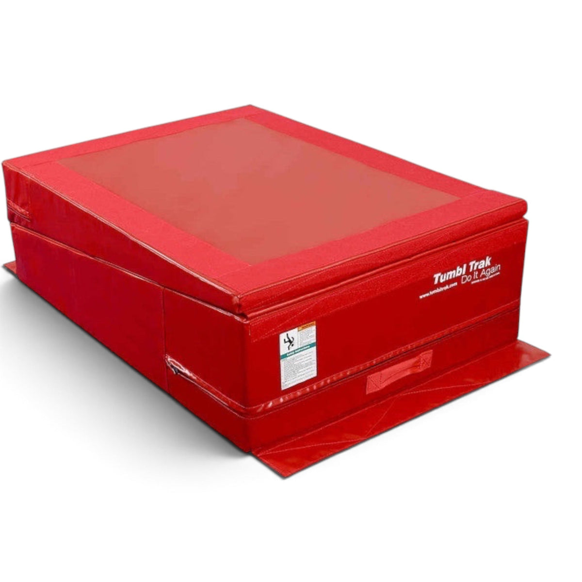 UK Gym Pits red vinyl vault base block with Velcro flaps and handles for gymnastics training equipment