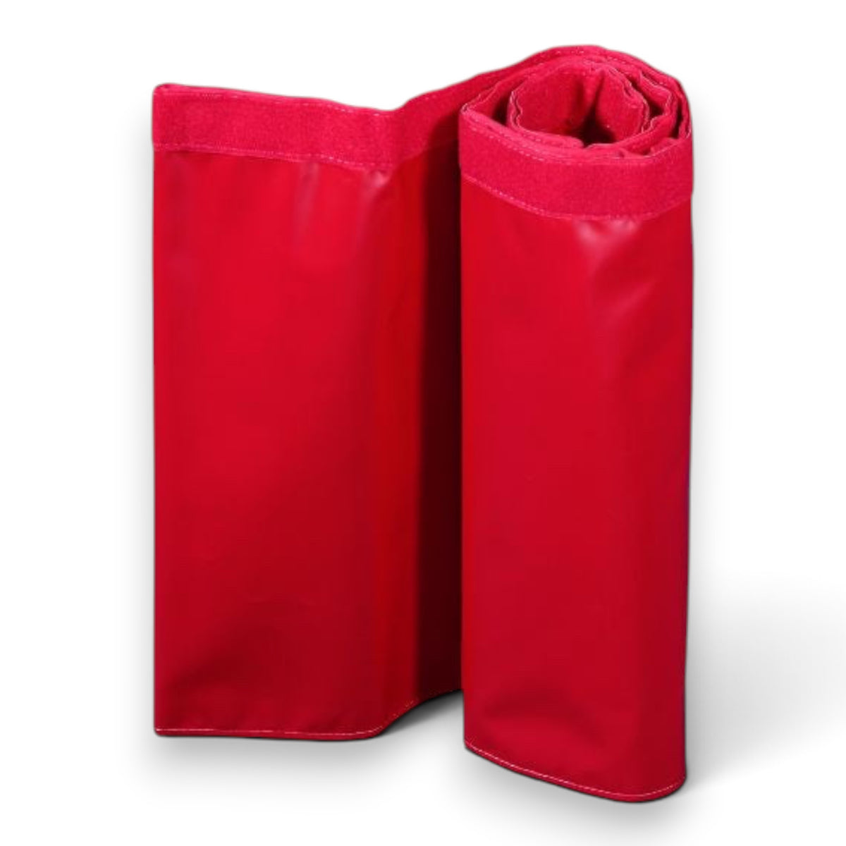 UK Gym Pits standard red vinyl skirt for Tumbl Trak featuring 5cm Velcro hook and loop for easy attachment.