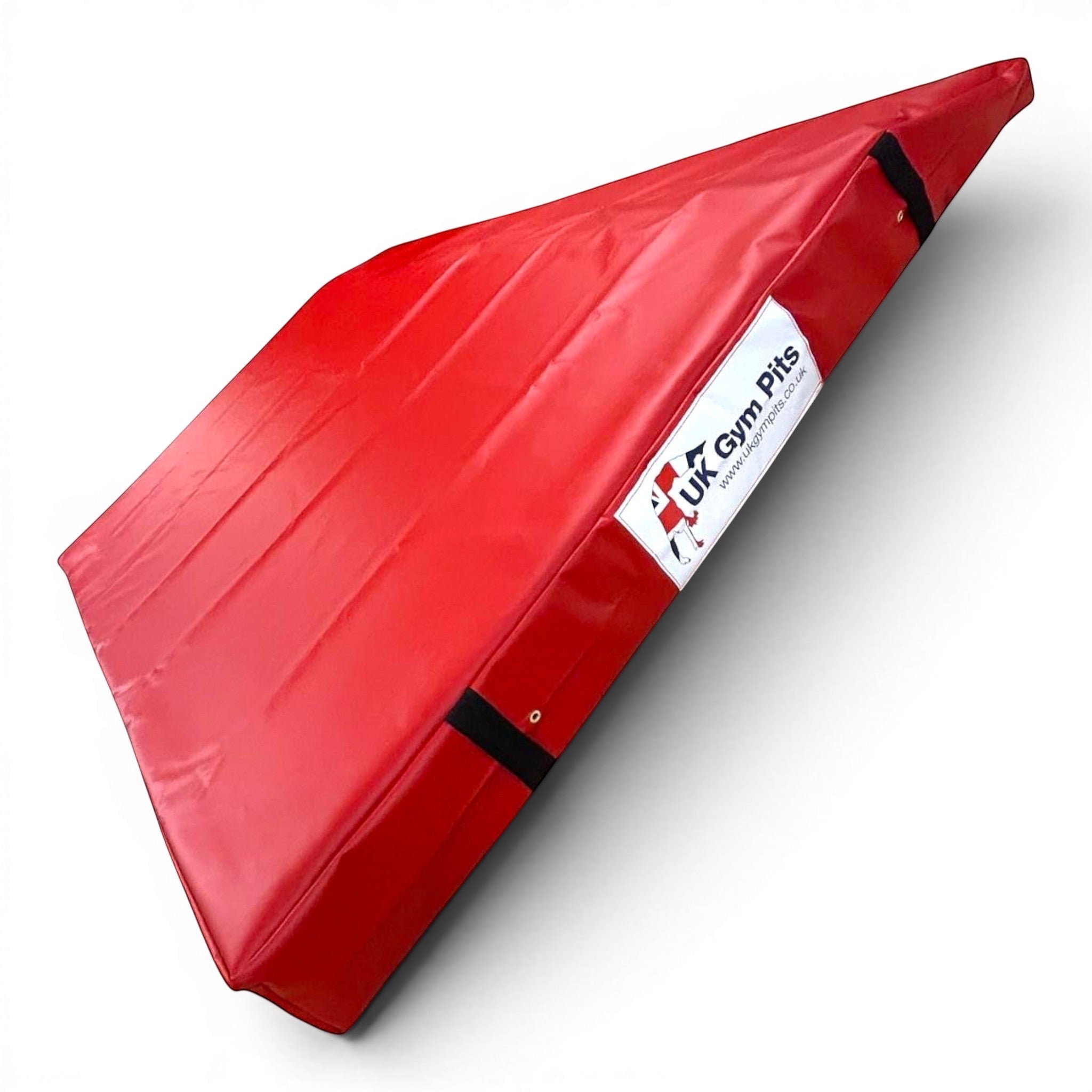 UK Gym Pits red single wedge trampoline spotting end deck mat with reinforced PVC cover and side handles