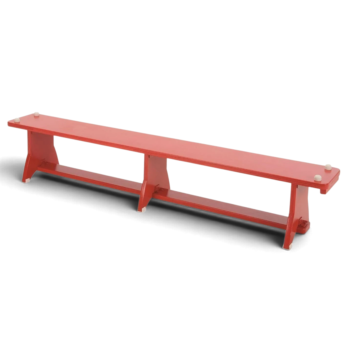 UK Gym Pits red wooden balance bench for schools with anti-slip rubber feet and non-marking top buttons